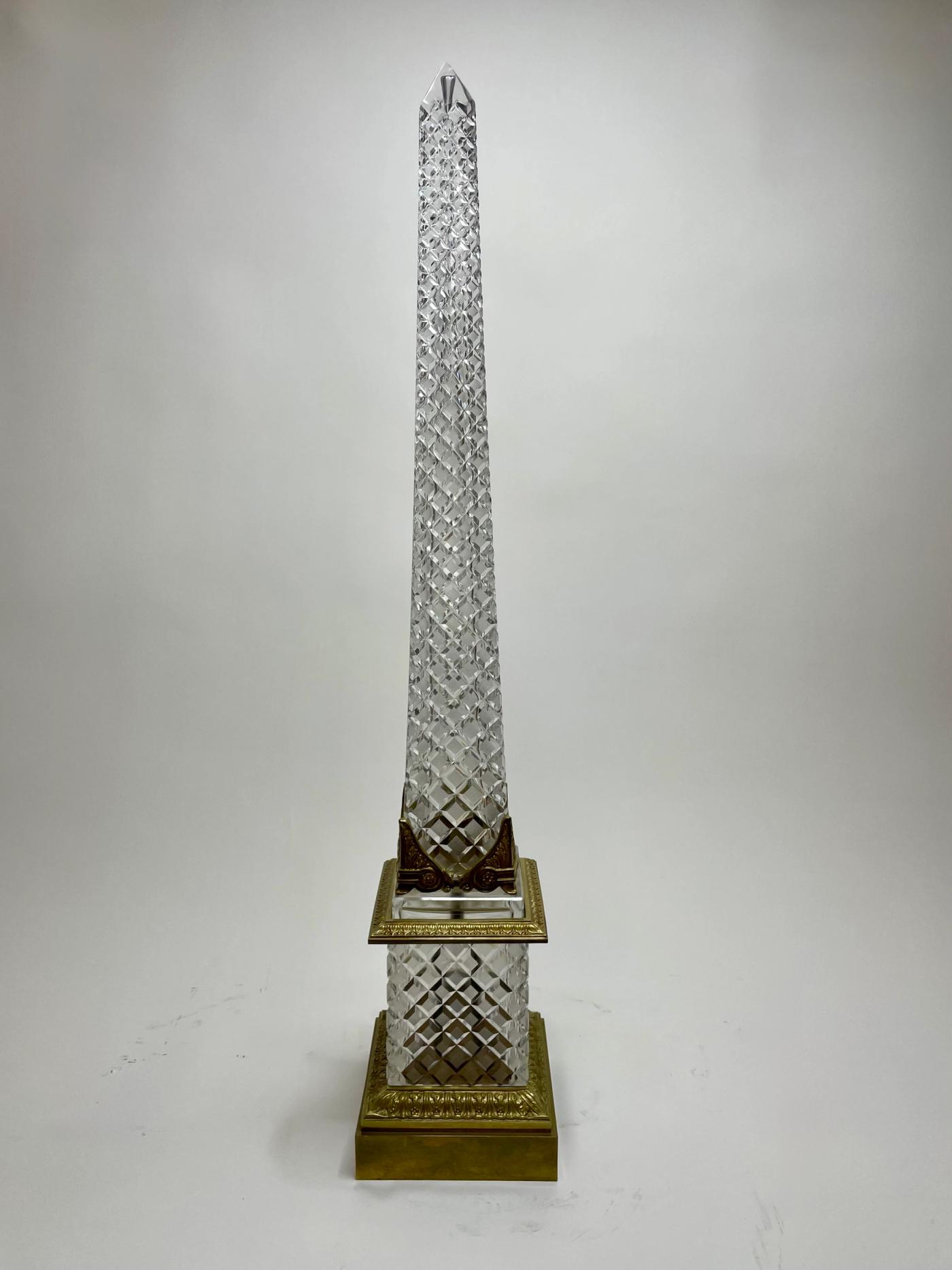 Baccarat Cut Crystal and Gilt-Bronze Obelisk