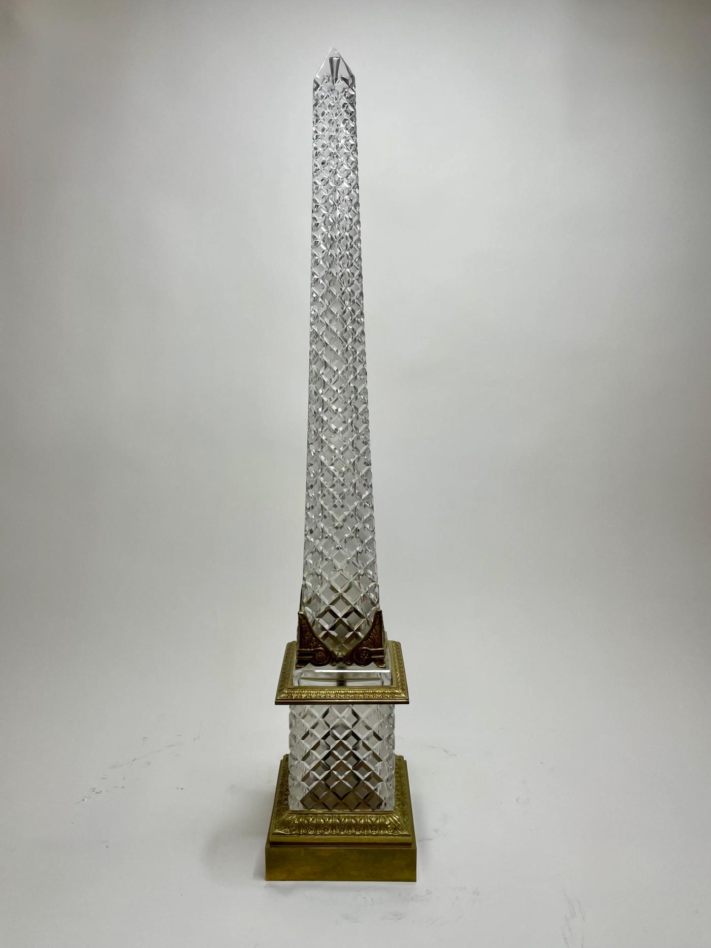 Baccarat Cut Crystal and Gilt-Bronze Obelisk