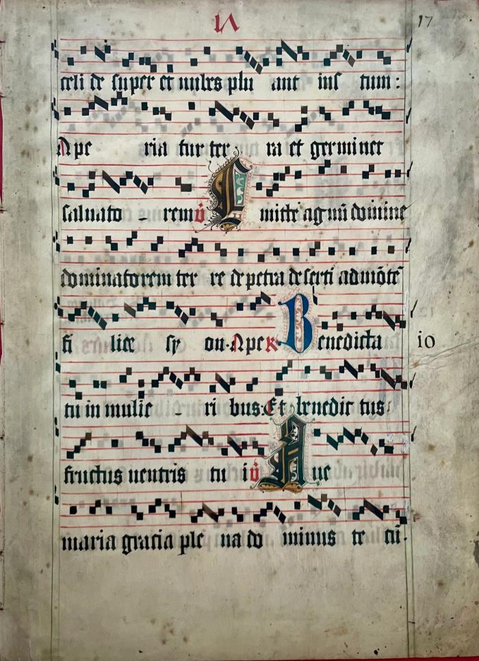 Illuminated Manuscript Leaf from a Large Gradual, Ave Maria
