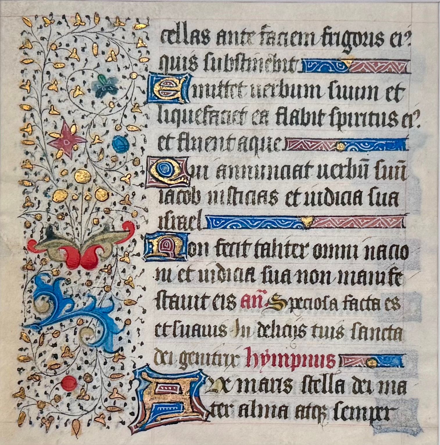 Illuminated Manuscript Leaf, Book of Hours, Vespers Psalm & Ave Maris Stella