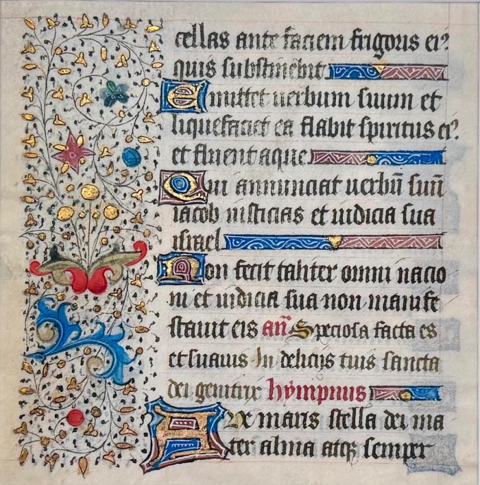 Illuminated Manuscript Leaf, Book of Hours, Vespers Psalm & Ave Maris Stella
