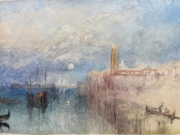 Venice by Moonlight with Boats off a Campanile