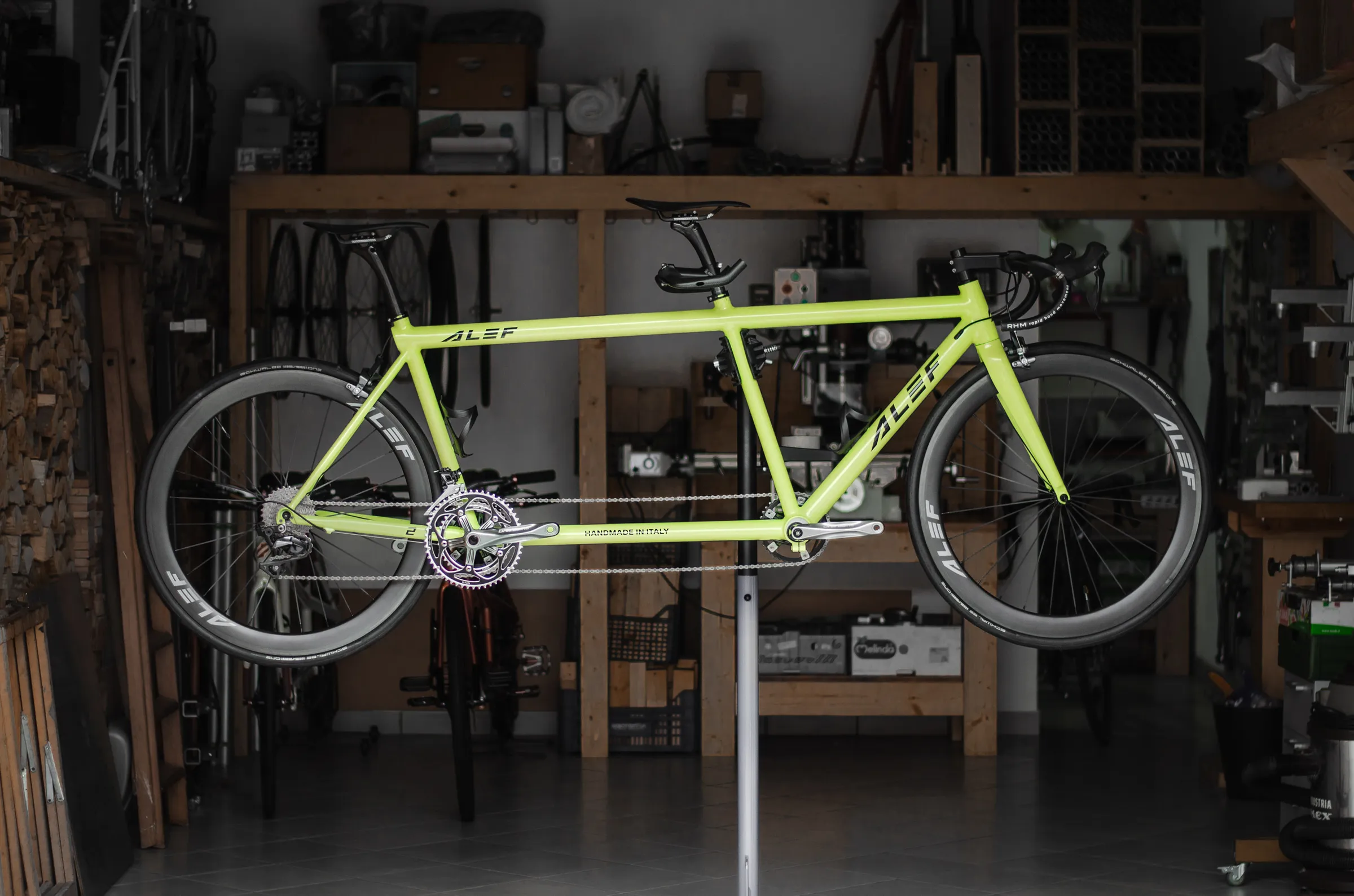 Race tandem inside Alef's garage