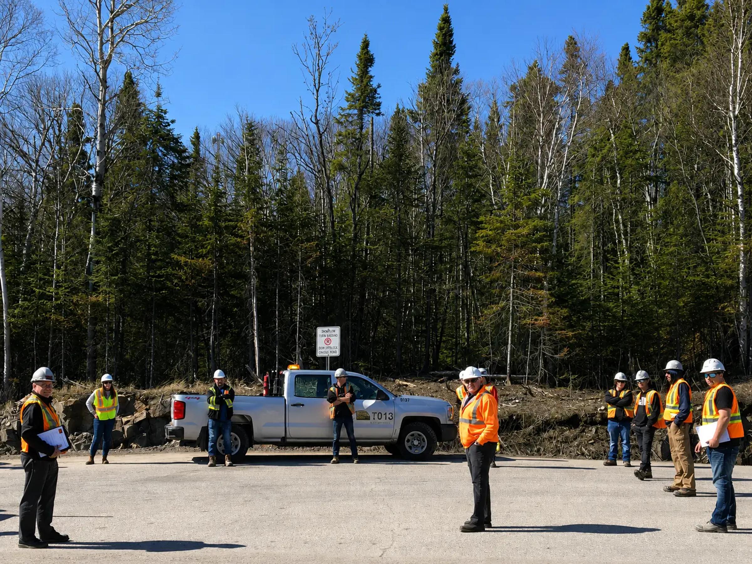 Construction team having daily briefing.