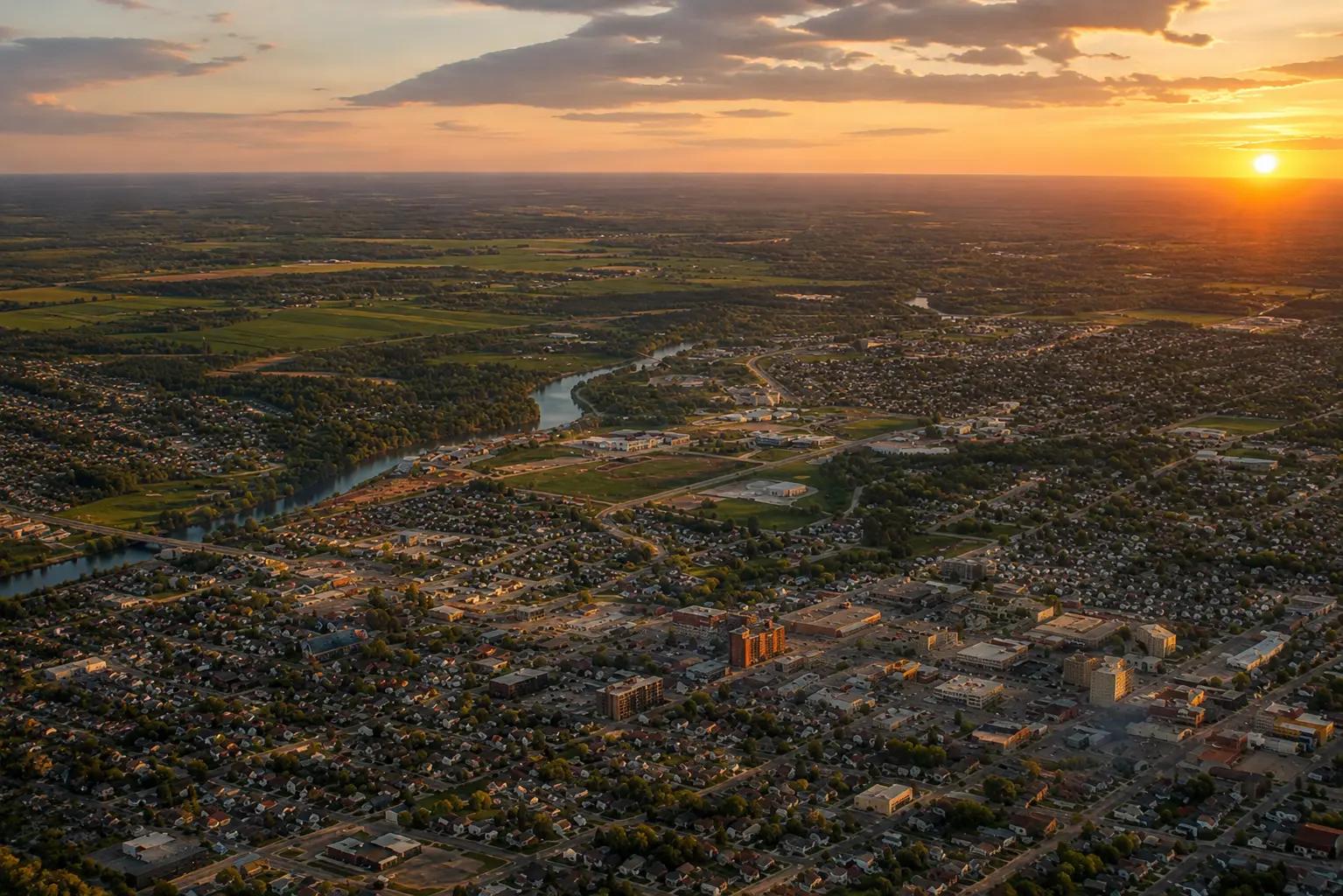 Aerial view of Timmins, Ontario.