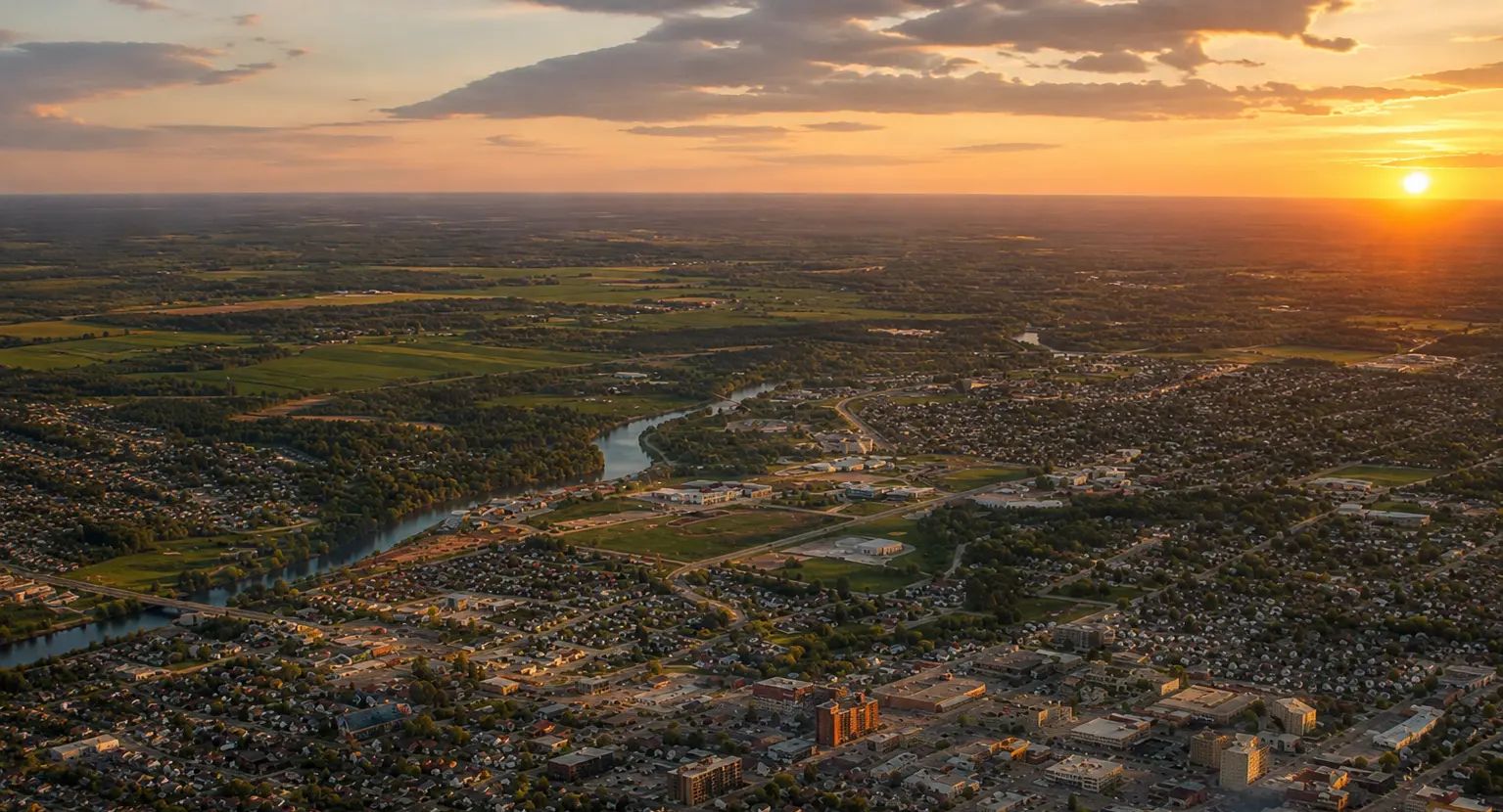 Aerial view of Timmins, Ontario.