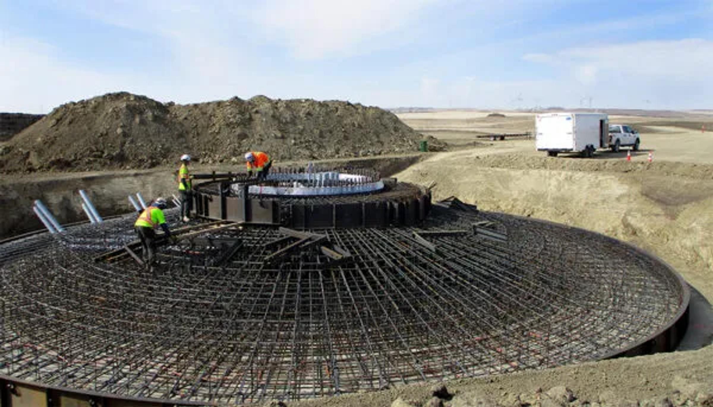 Construction of a reinforced wind turbine foundation.