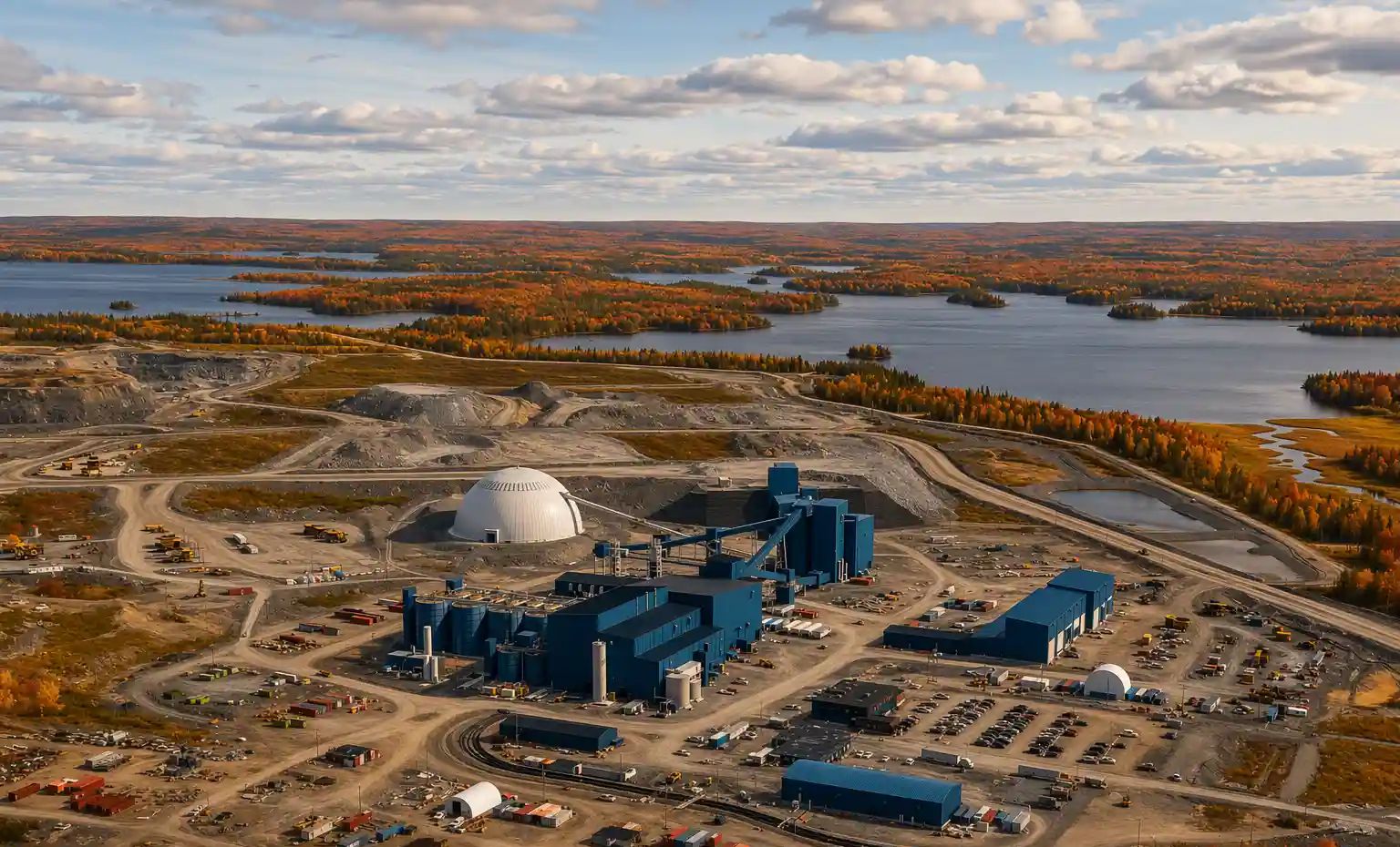 Aerial view of the Greenstone Gold mine site and processing facilities.