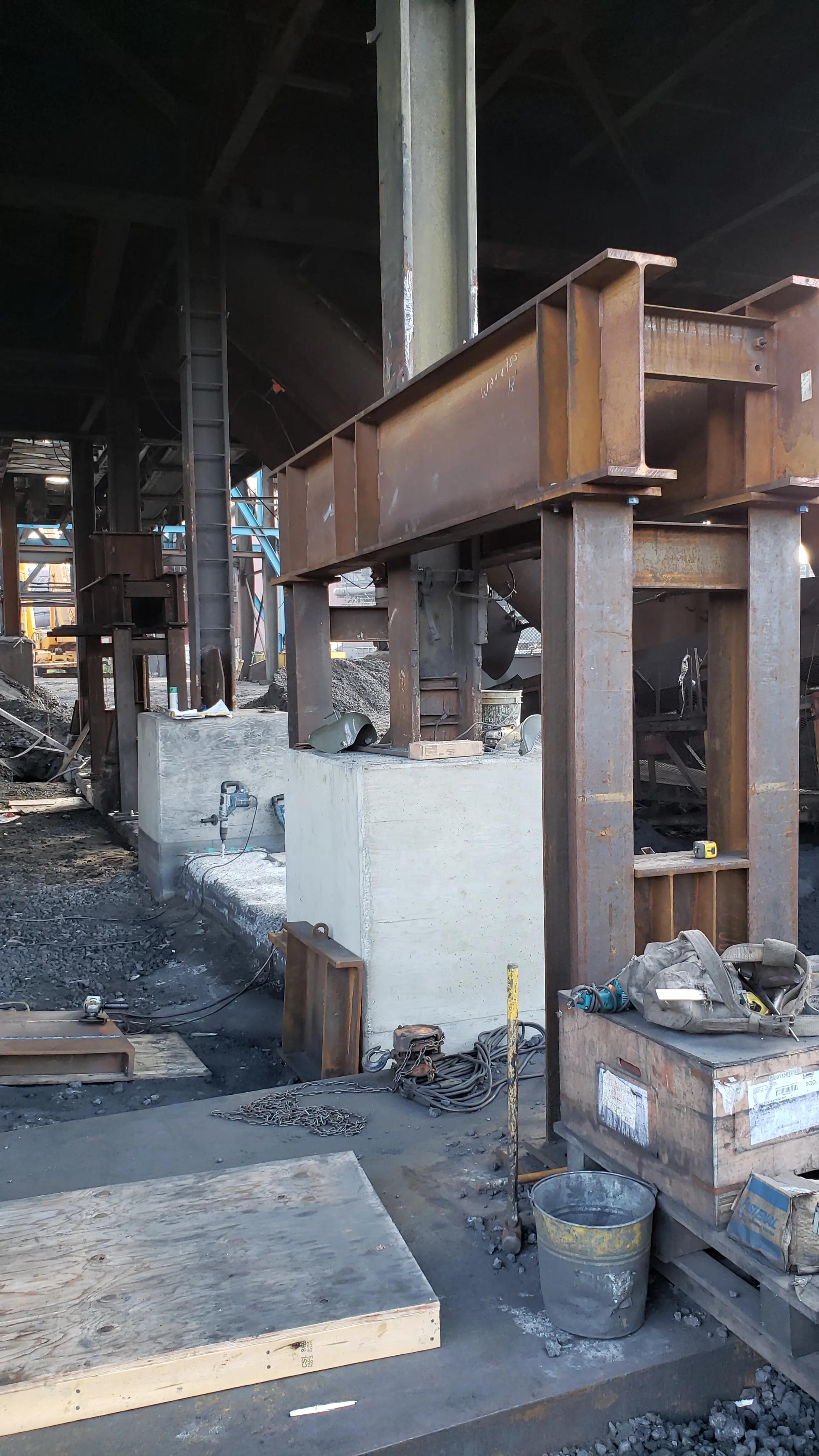 Existing industrial equipment and steel support structure.