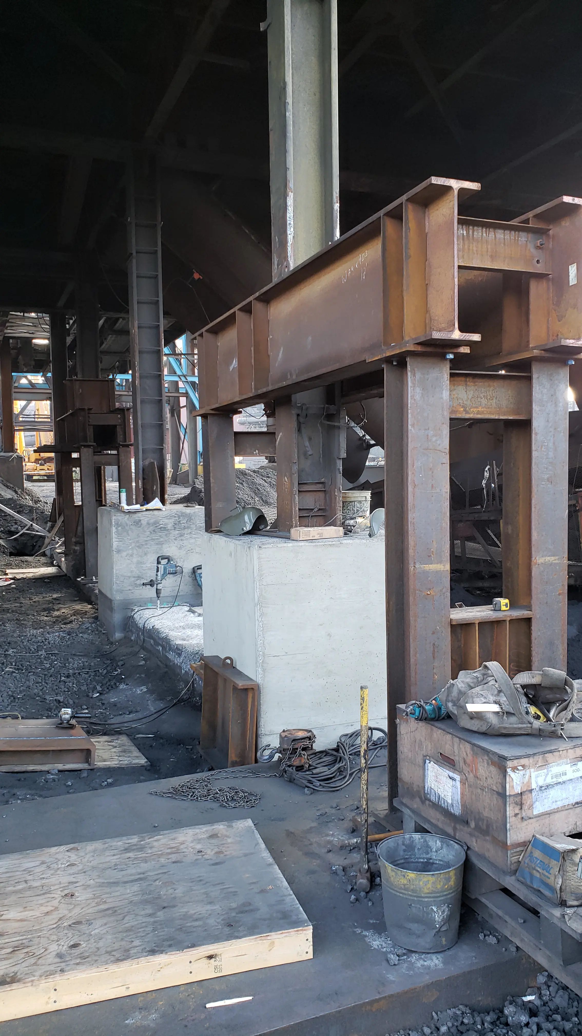 Existing industrial equipment and steel support structure.