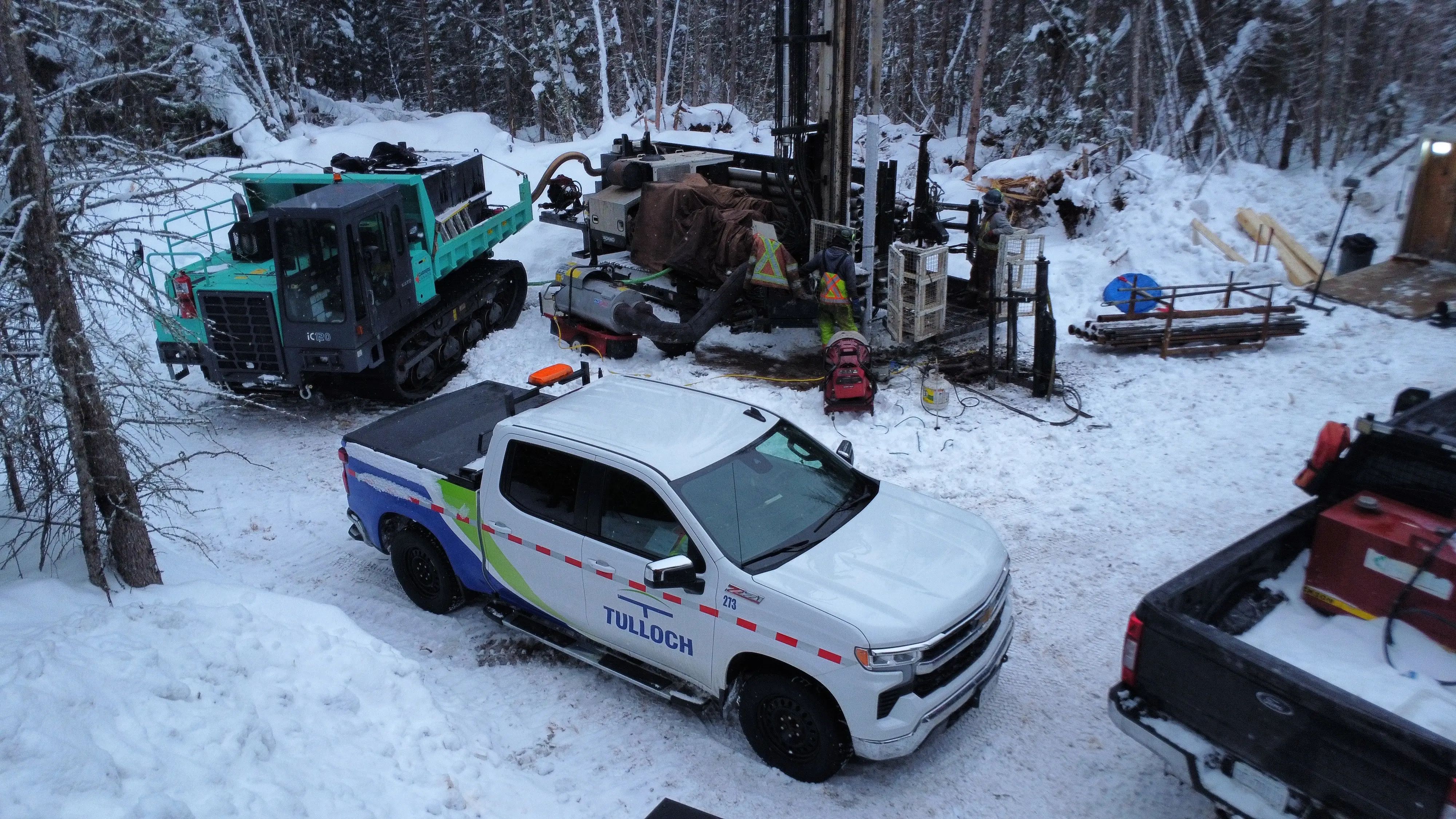 Winter geotechnical drilling operation at the Crawford Project near Timmins.