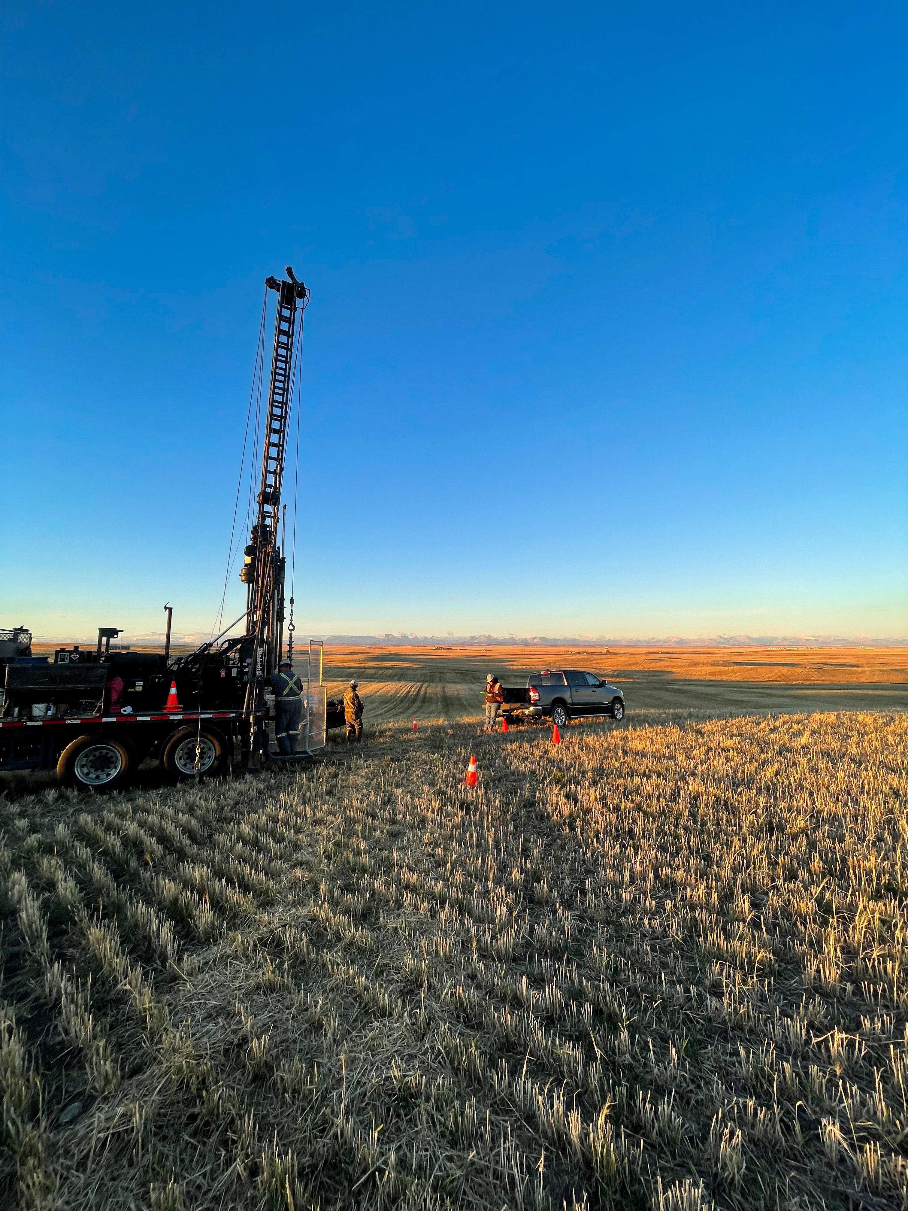 Drilling equipment working across the Big Sky Solar project site.