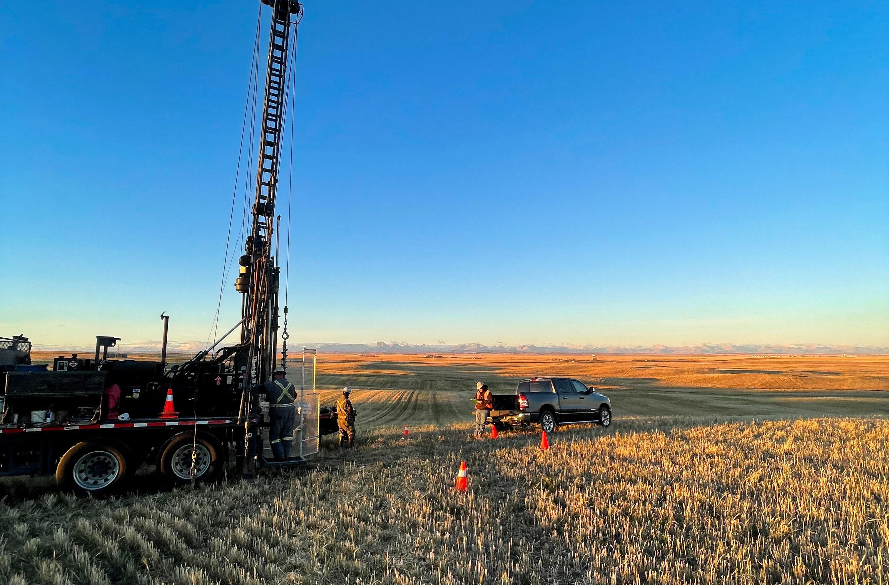 Drilling equipment working across the Big Sky Solar project site.
