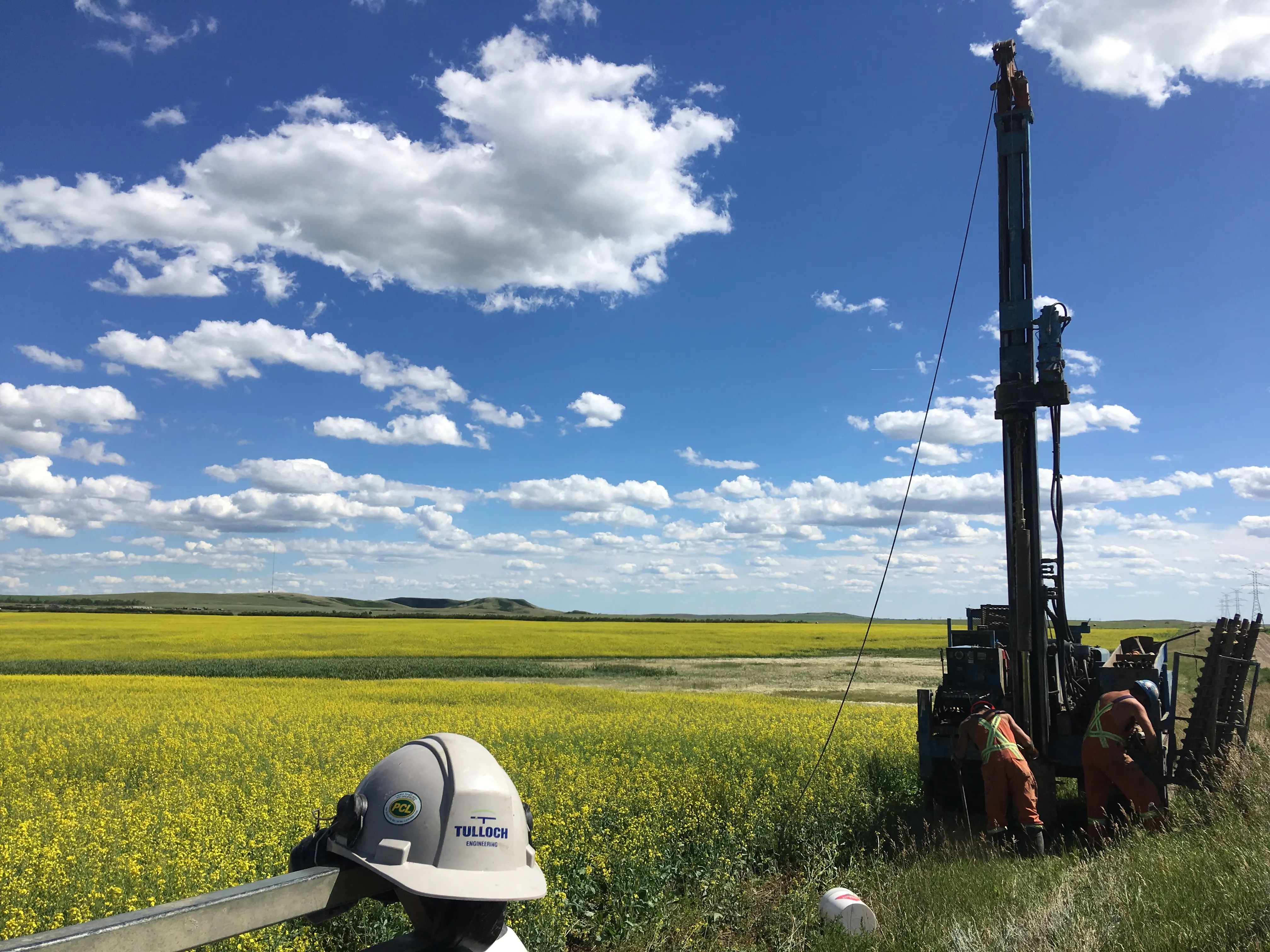 Drilling equipment operating at the Sharp Hills wind project.