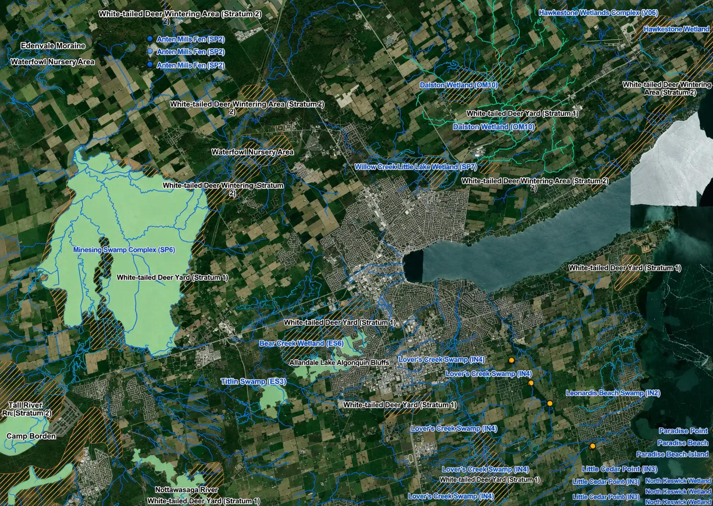 GIS map showing a project corridor and surrounding geographic features.