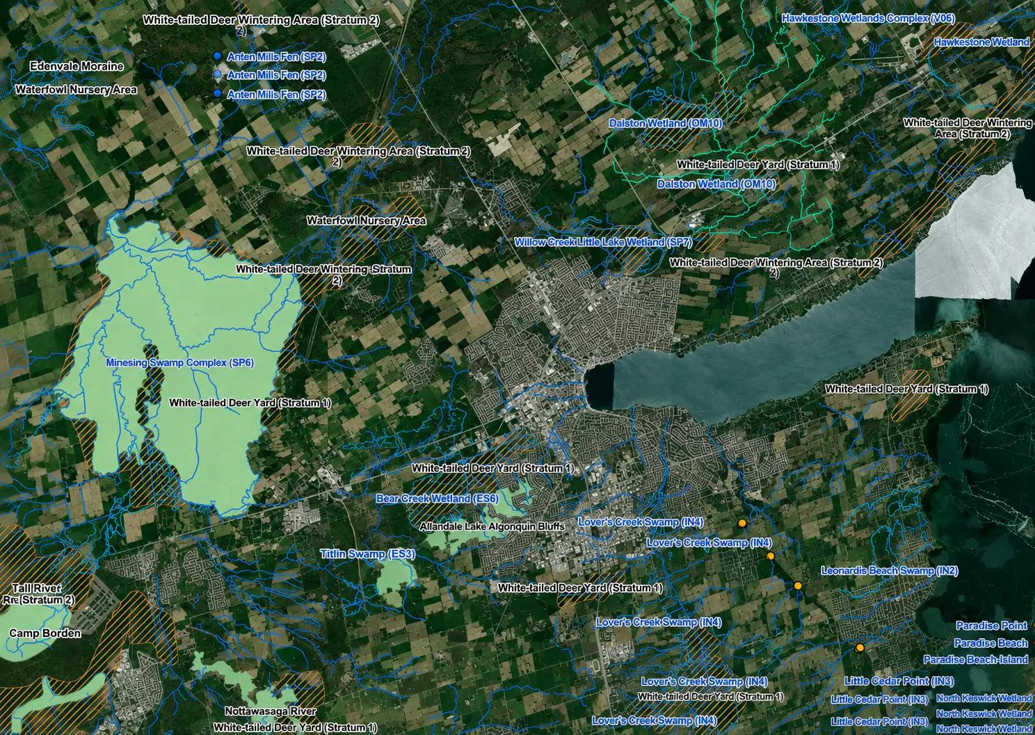 GIS map showing a project corridor and surrounding geographic features.
