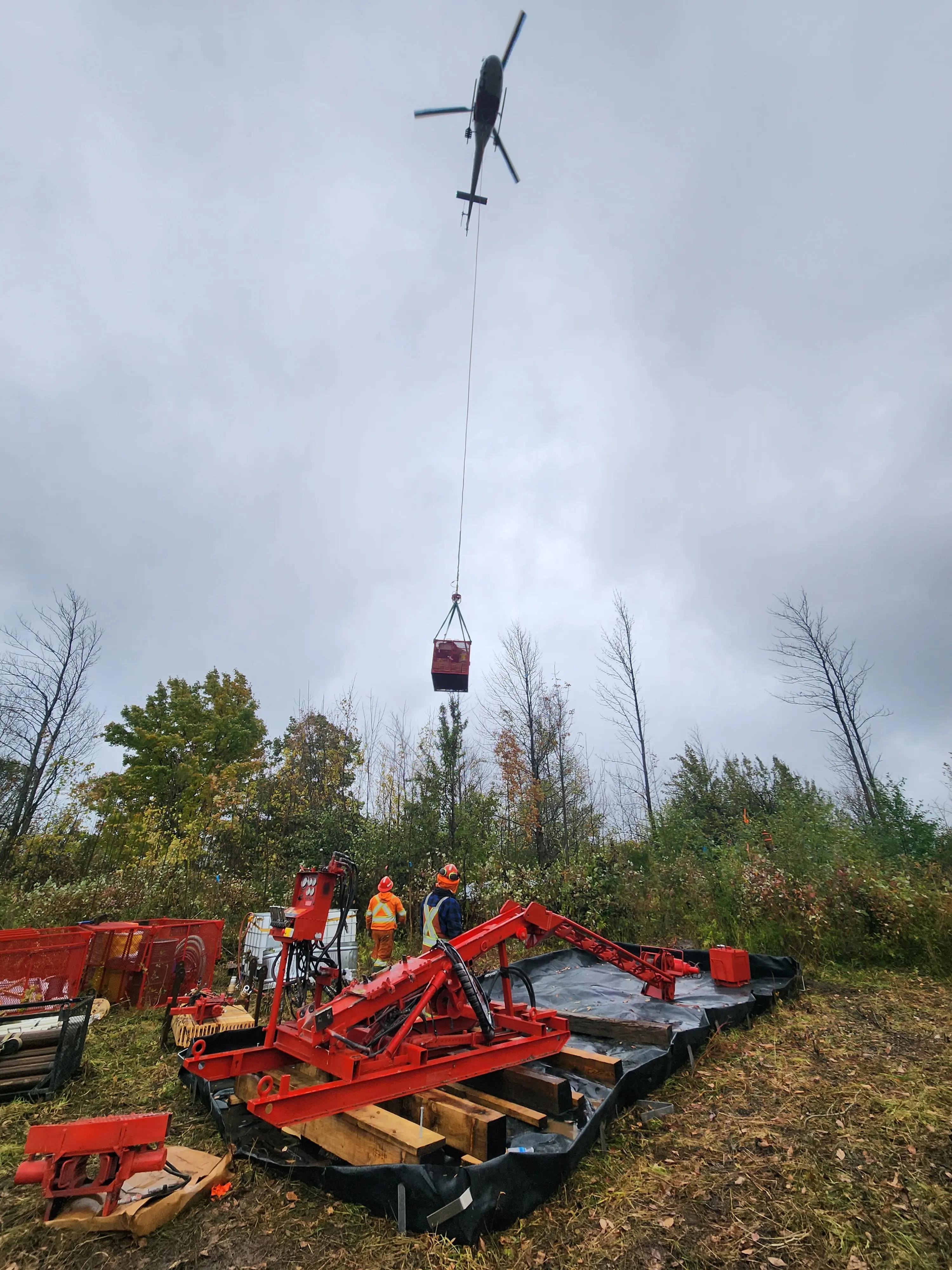 Geotechnical drilling equipment operating at a pumped storage project site.
