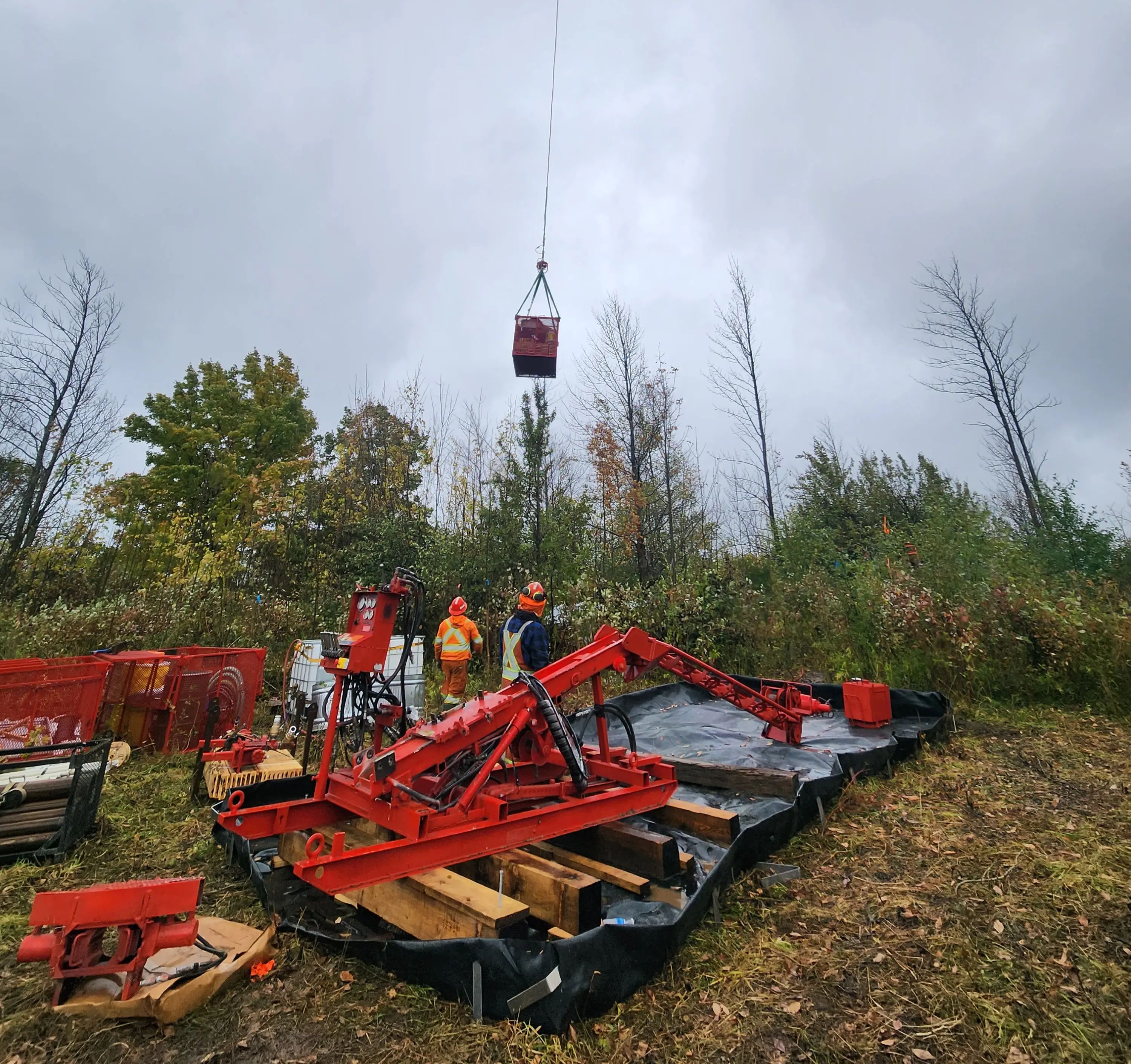 Geotechnical drilling equipment operating at a pumped storage project site.