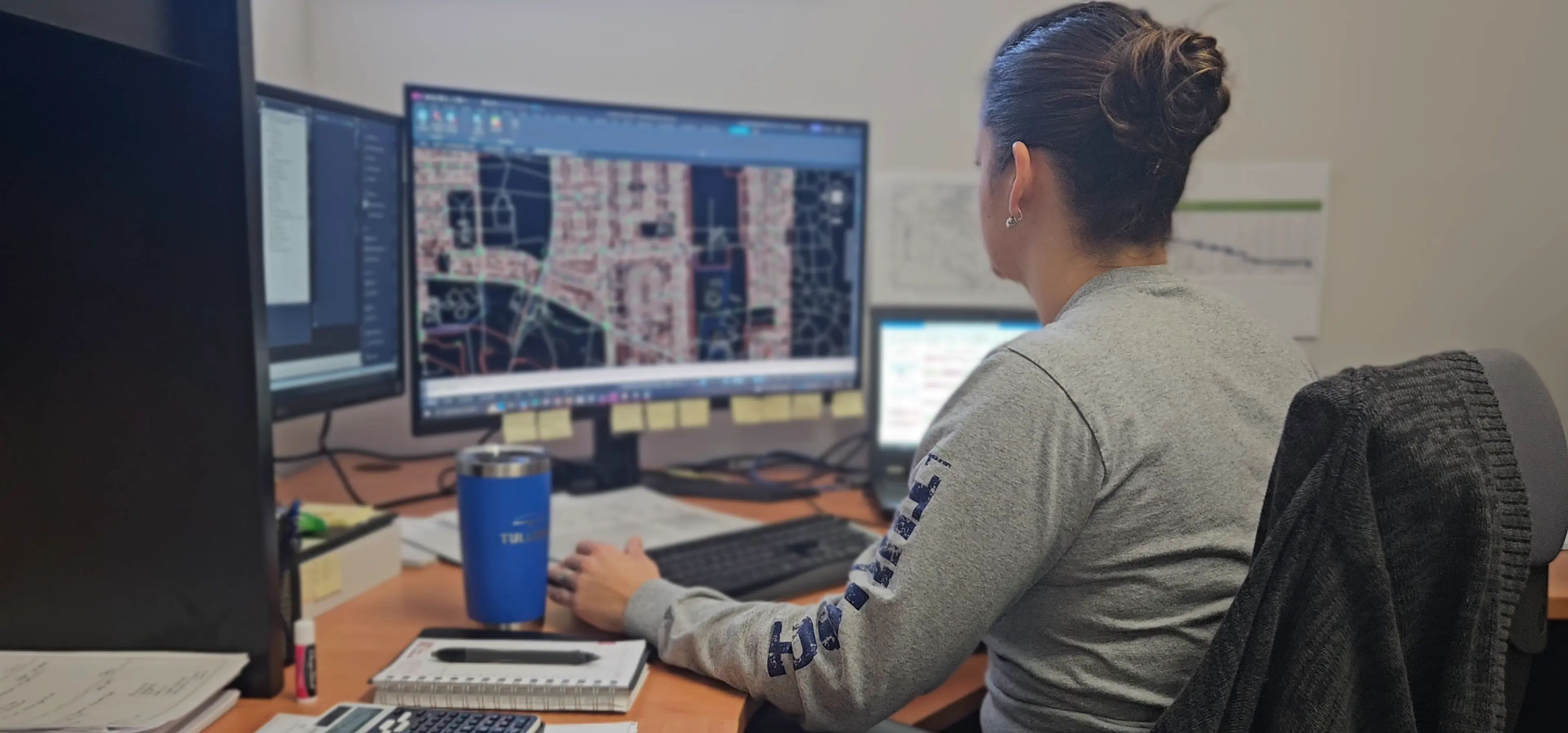 TULLOCH engineering team member reviewing project information at a workstation.