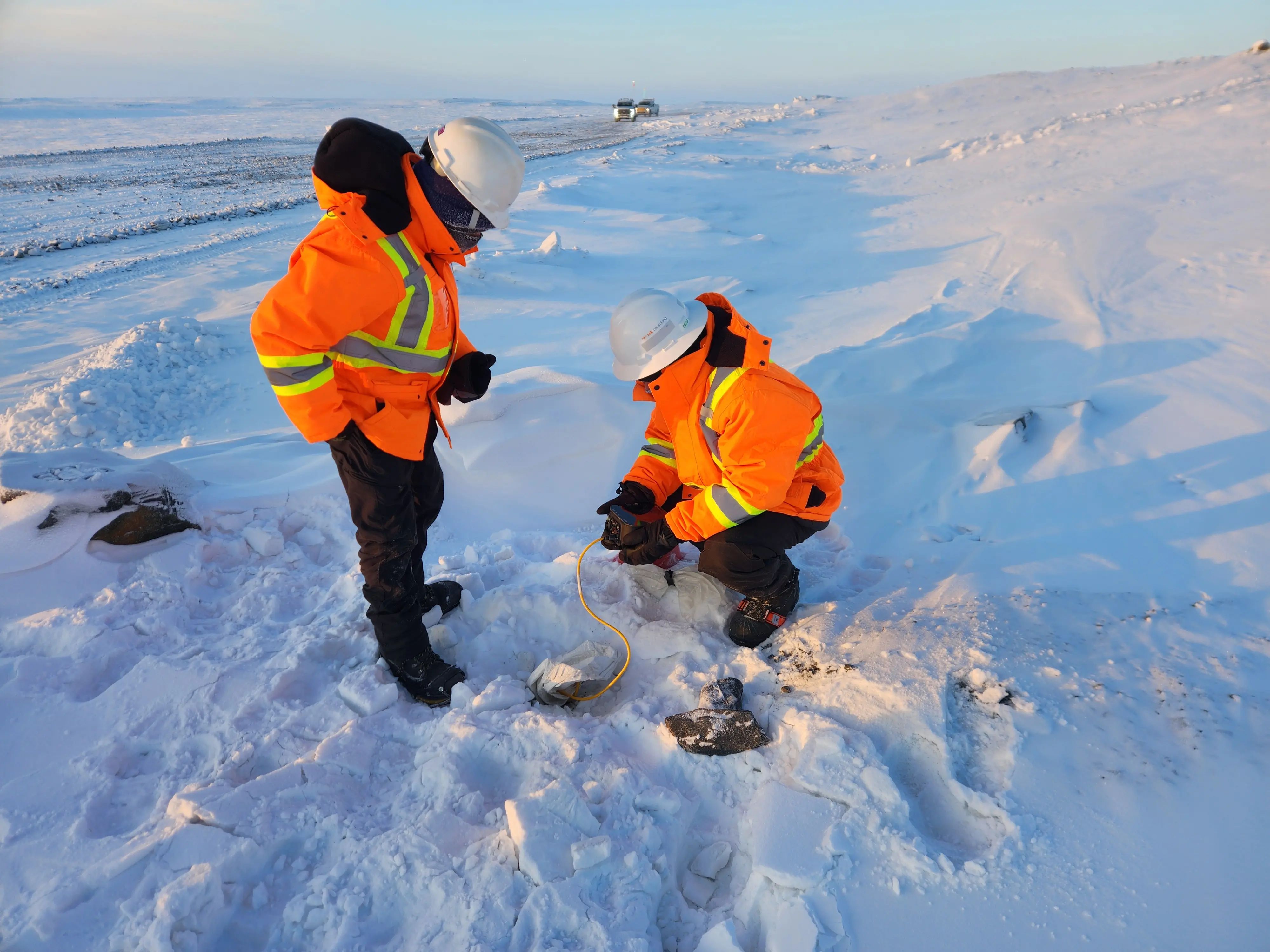 TULLOCH field staff completing quality assurance inspections in winter conditions at Goose Gold Mine.