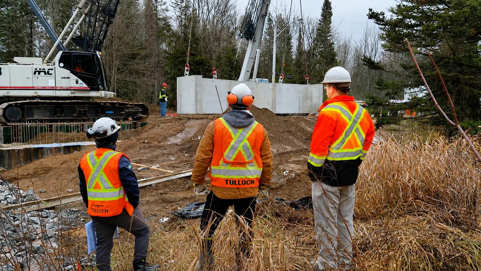 TULLOCH field team reviewing conditions near a bridge project.