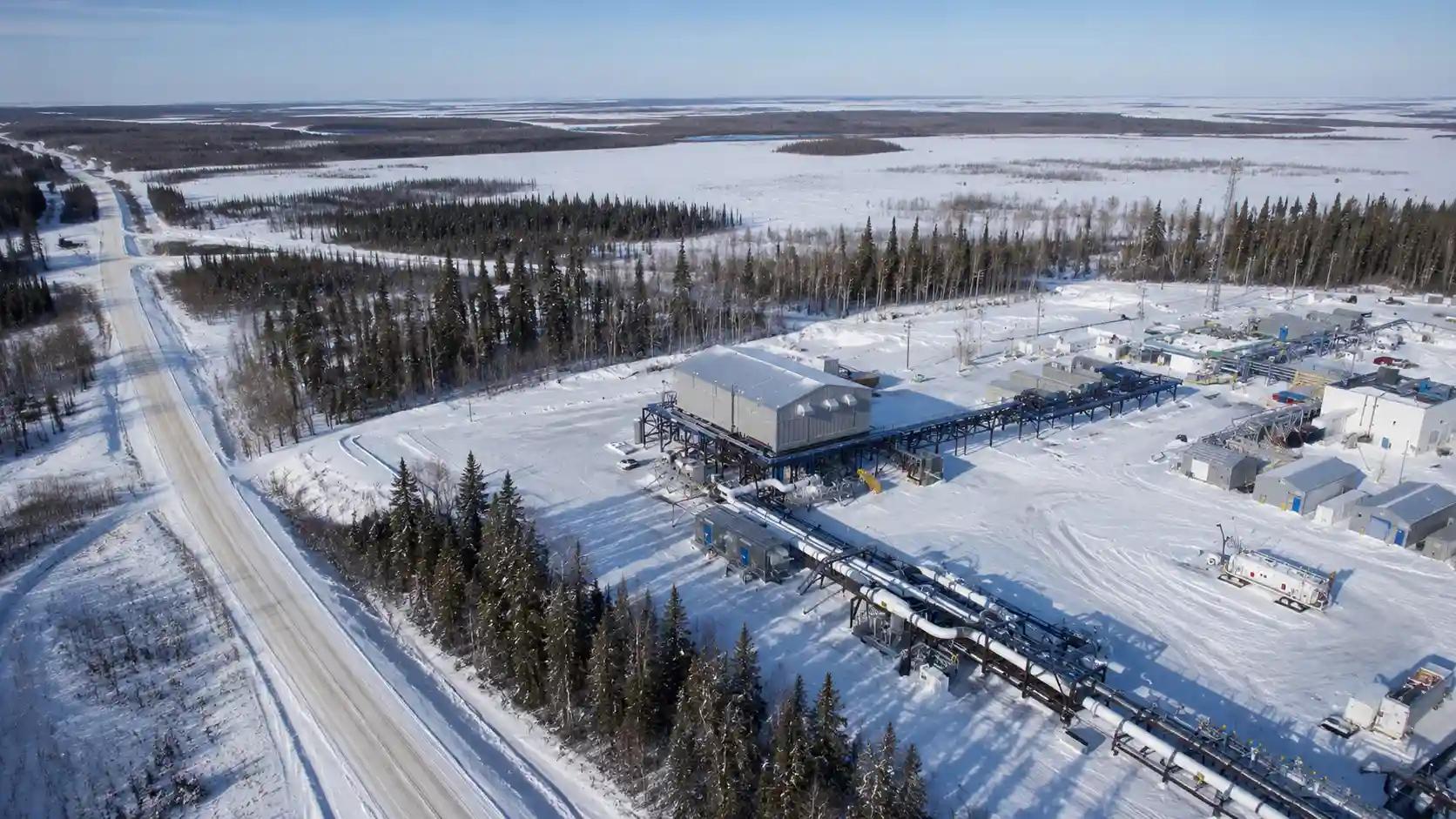 Aerial view of TC Energy Station 30 during winter.