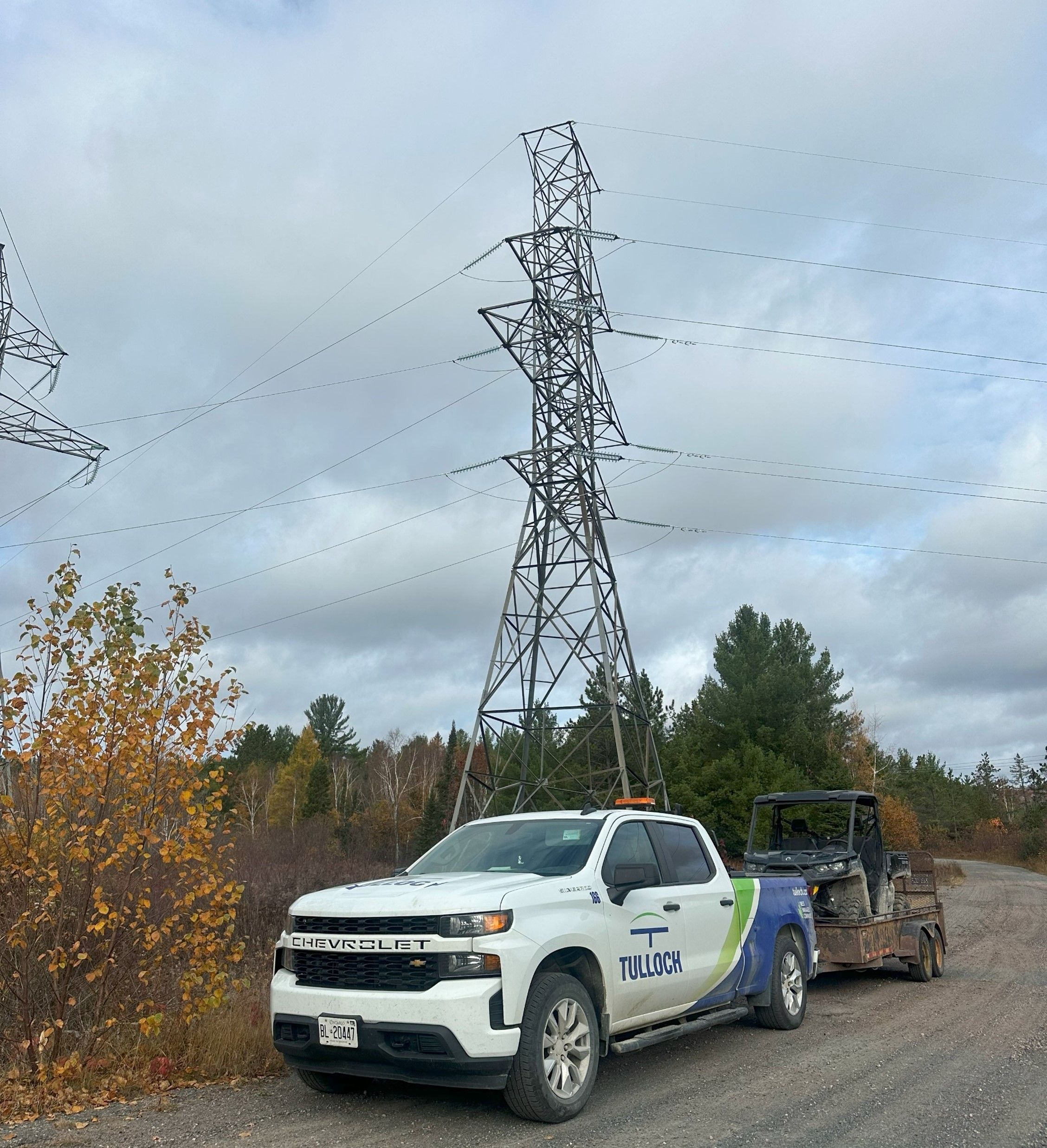 TULLOCH company truck beside transmission infrastructure on the Northeast Powerline project.