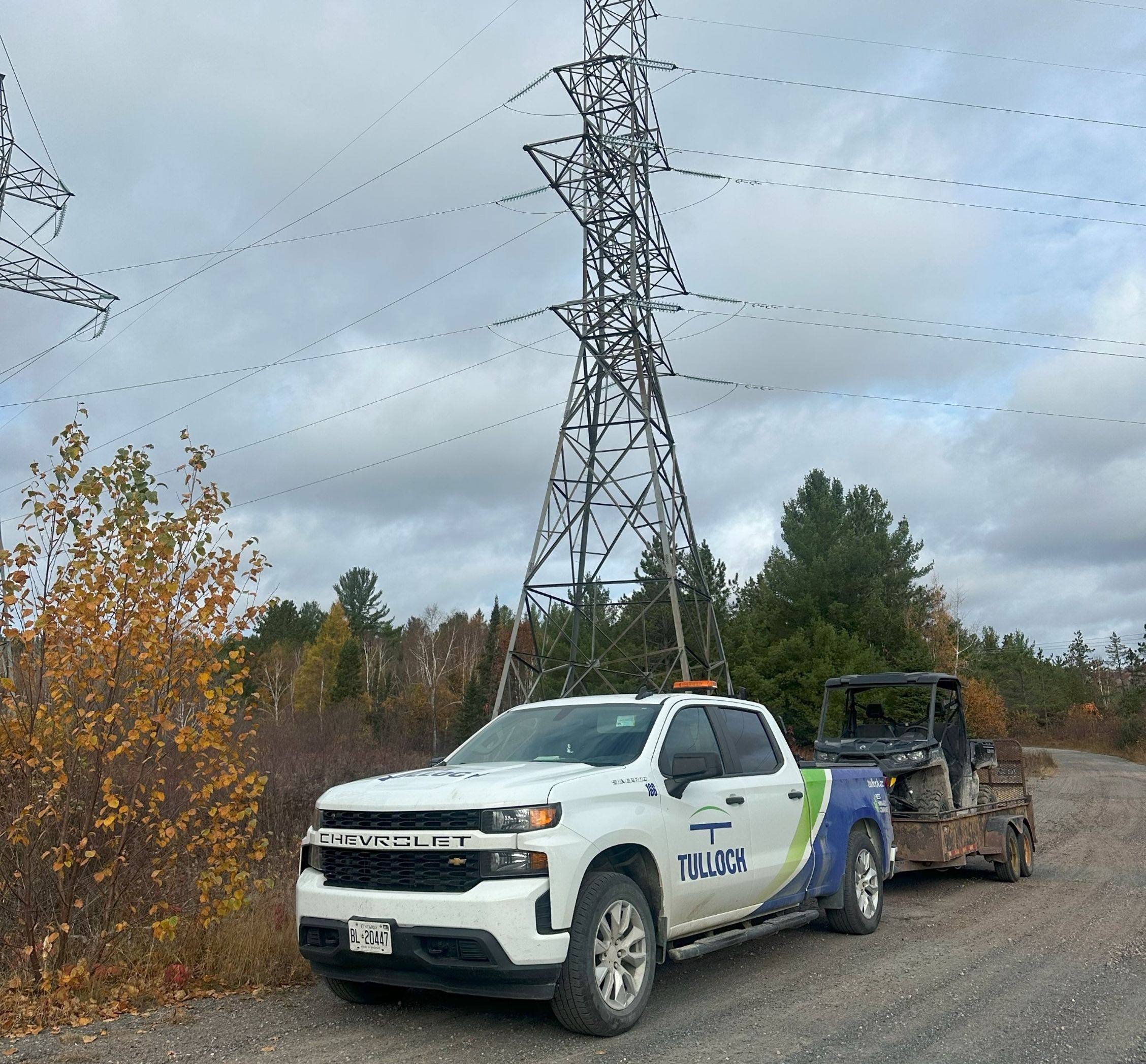TULLOCH company truck beside transmission infrastructure on the Northeast Powerline project.