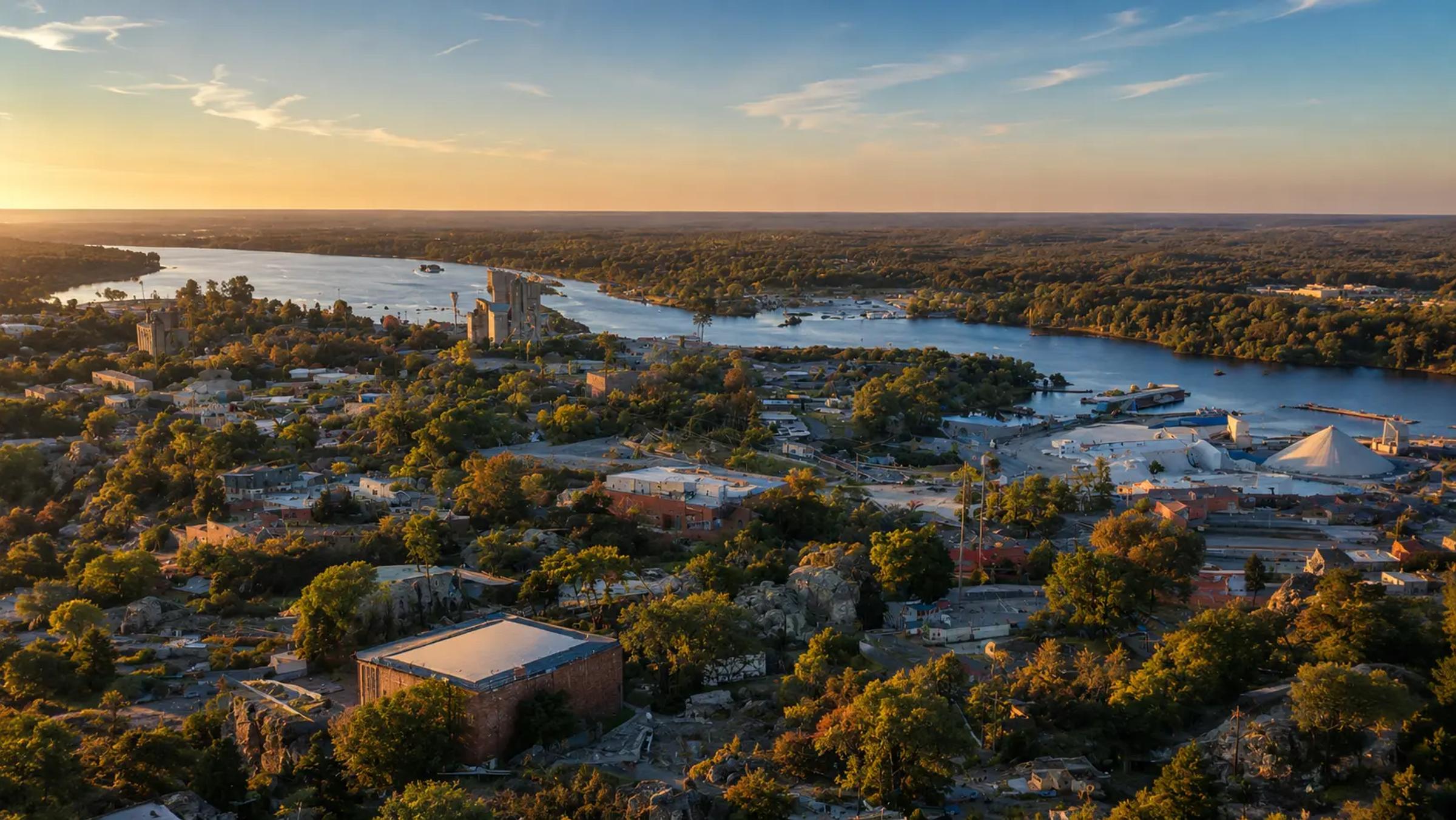 Aerial view of Plymouth and surrounding community.