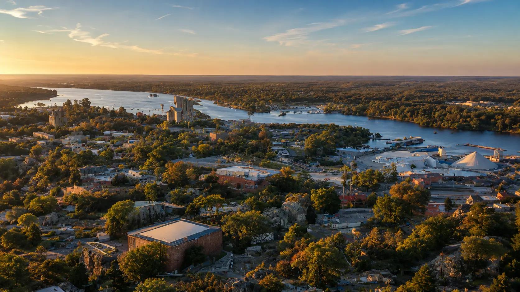 Aerial view of Plymouth and surrounding community.