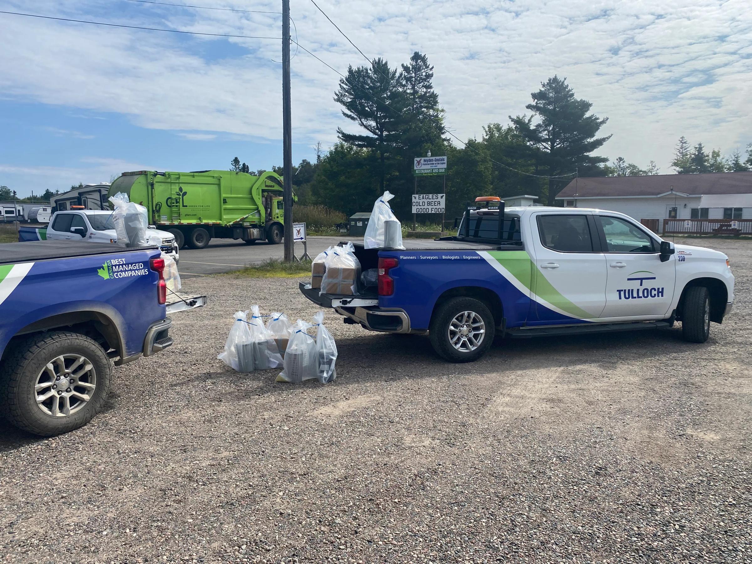 TULLOCH field vehicles supporting Highway 101 contract administration near Timmins.