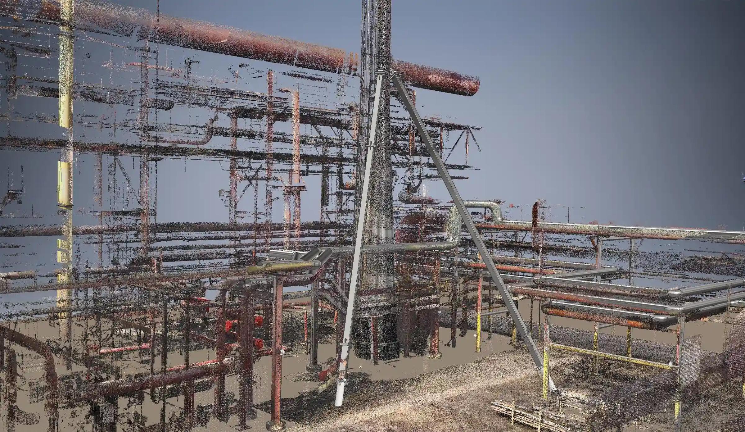 Structural reinforcement work on an industrial bleeder stack support.