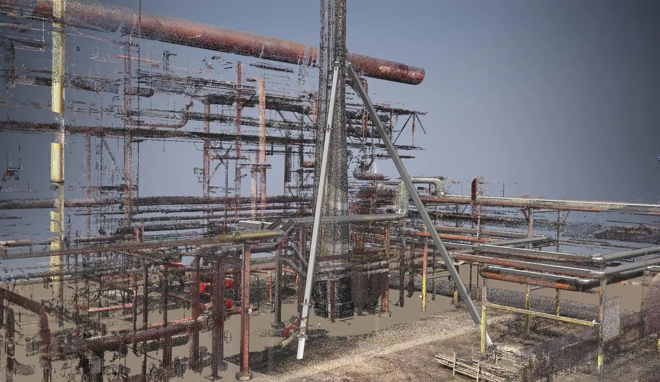 Structural reinforcement work on an industrial bleeder stack support.