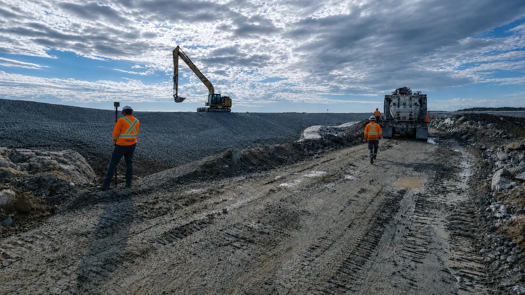 TULLOCH field technician reviewing active earthworks at a mine site.