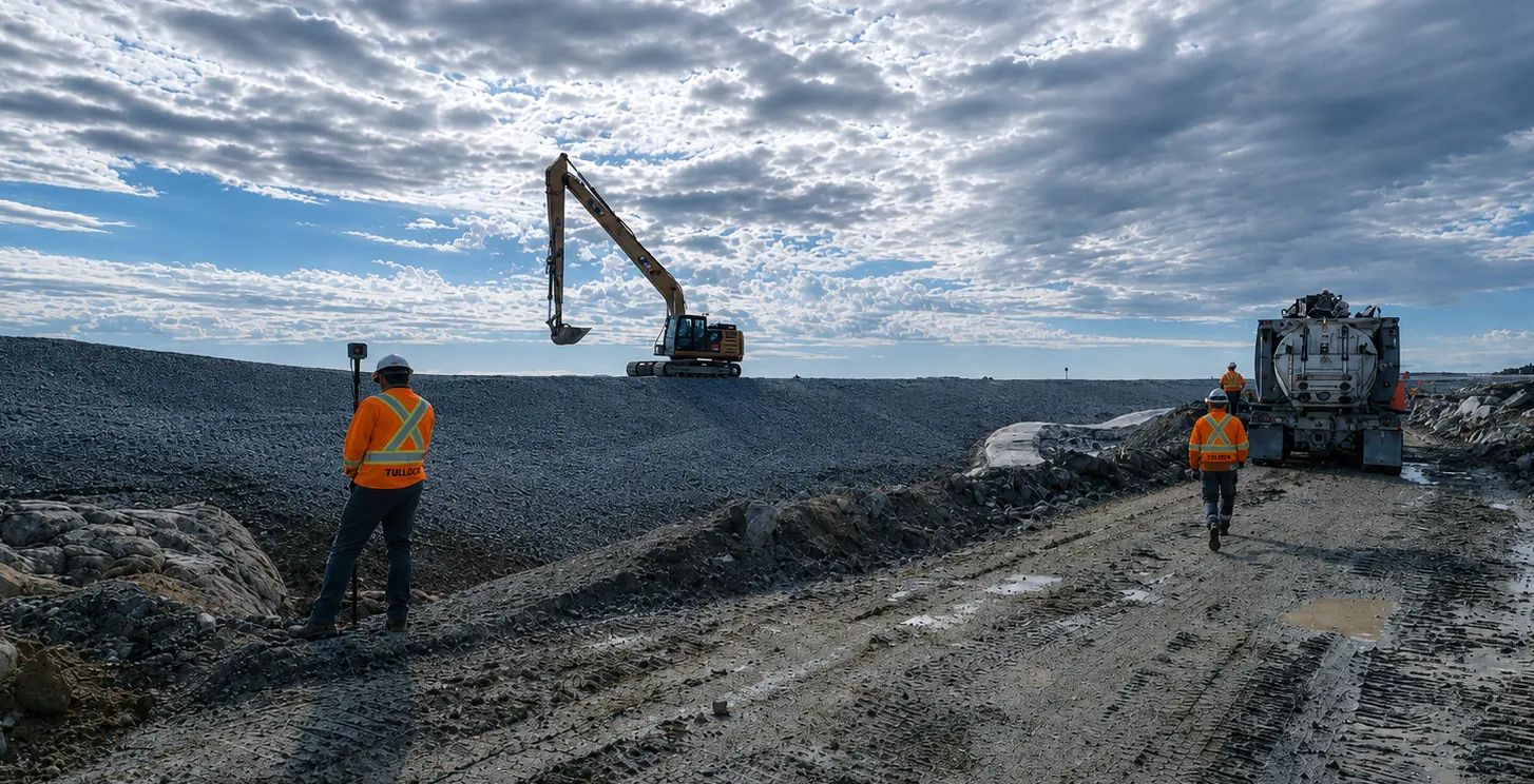 TULLOCH field technician reviewing active earthworks at a mine site.