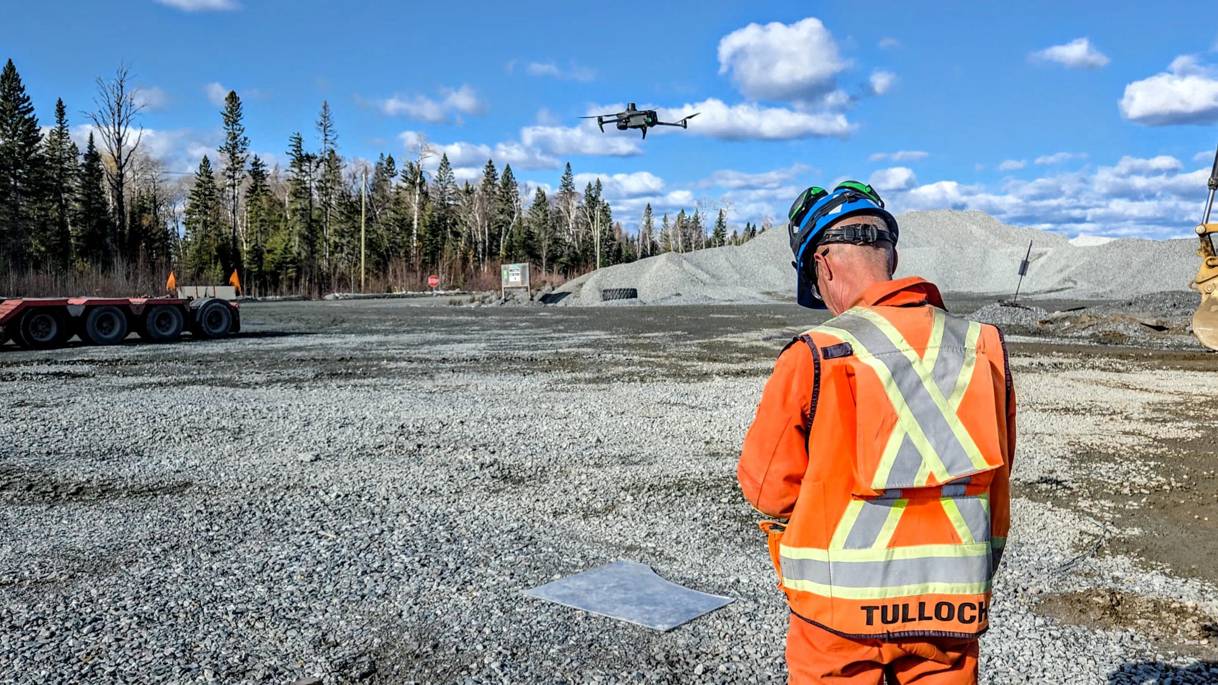 TULLOCH field technician supporting drone surveying at the Cote Gold mine.
