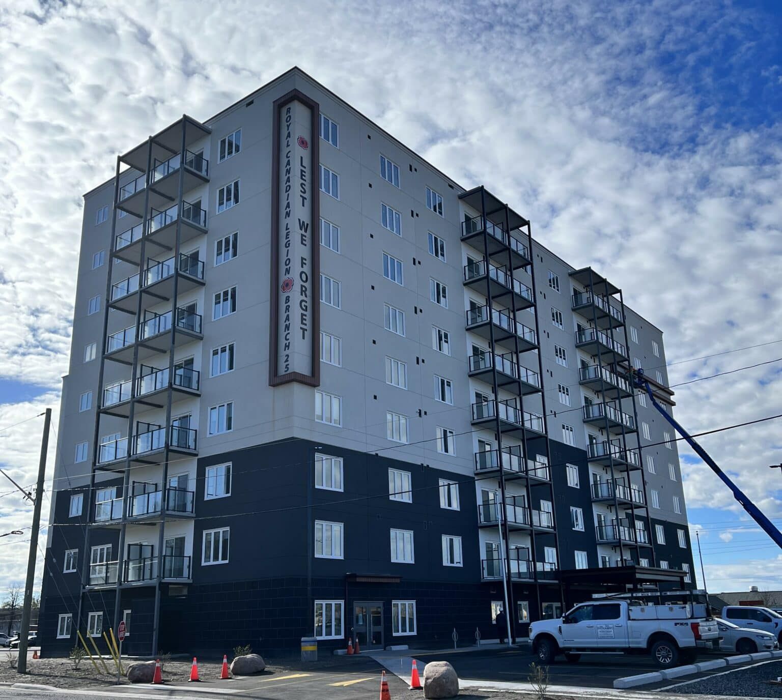 Exterior of the completed Sault Legion apartment building.