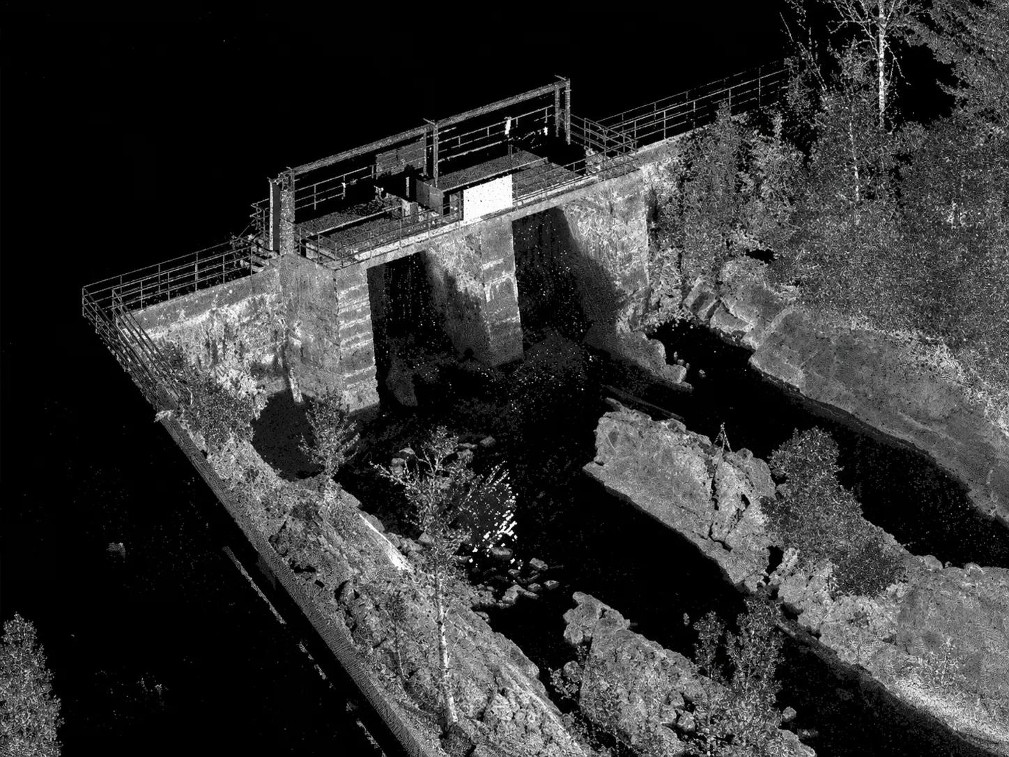 LiDAR scan showing structural elements at an industrial facility.