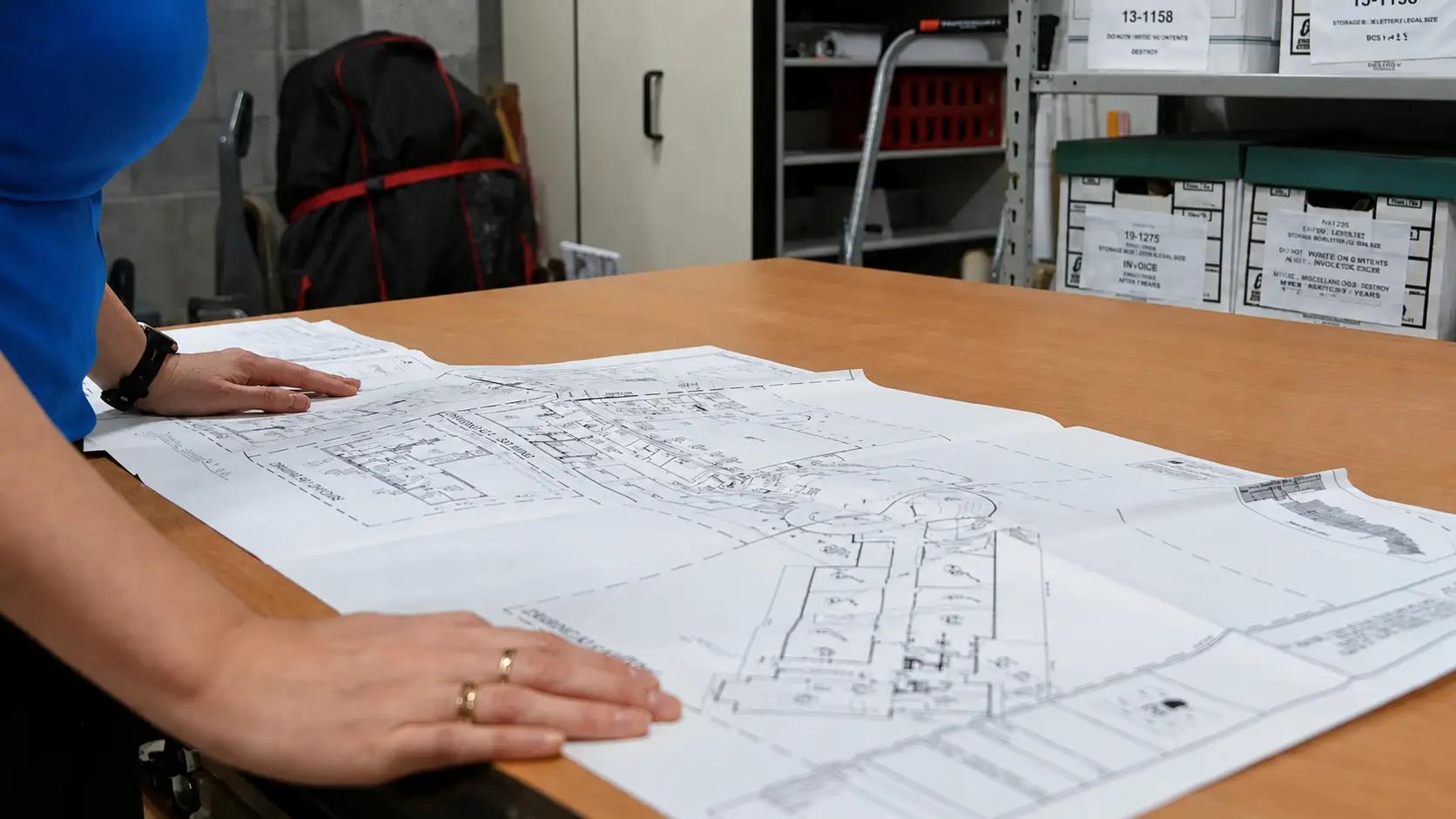 Contract Administration technician reviewing drawings.