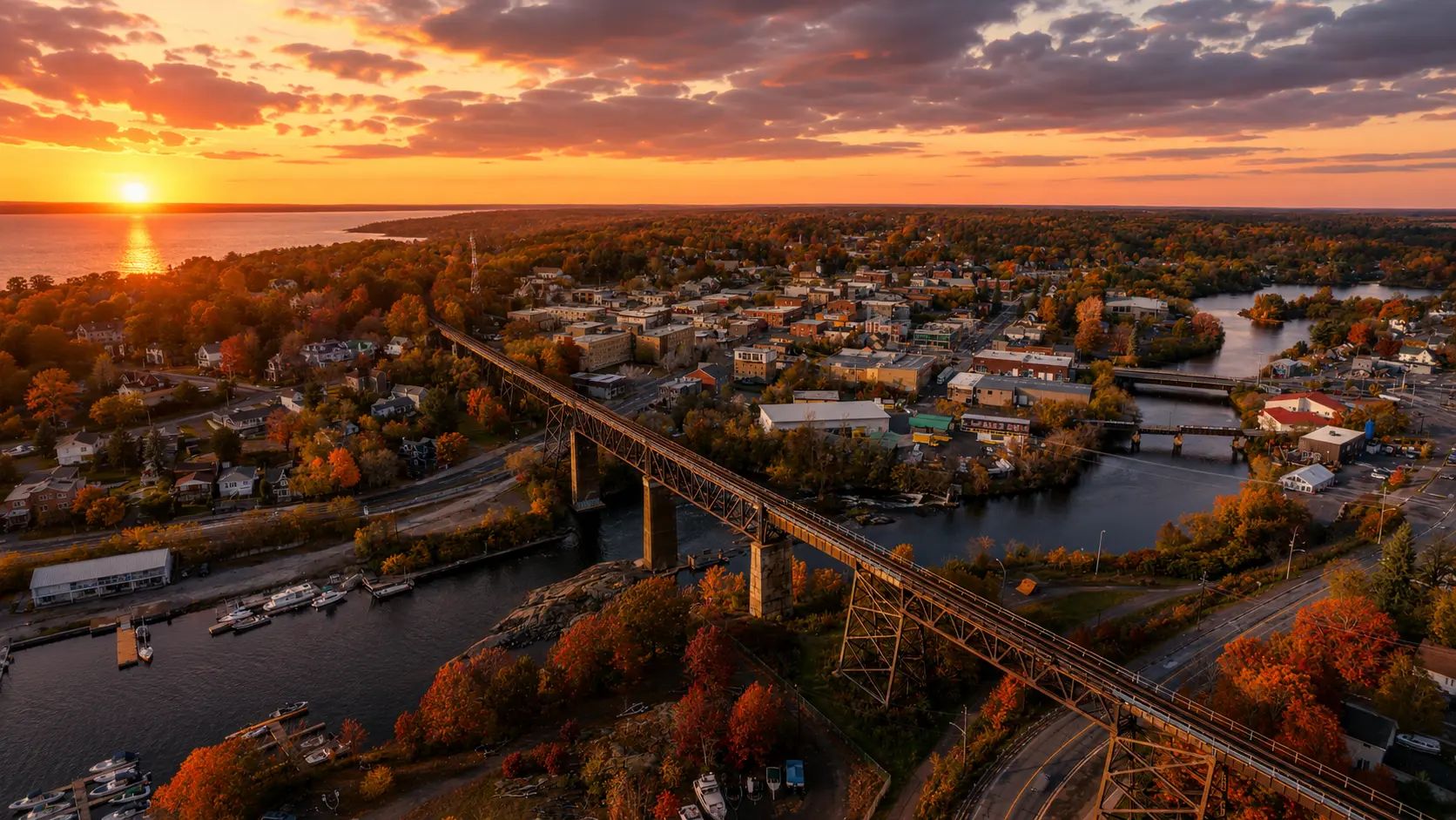 Aerial view of Parry Sound, Ontario.