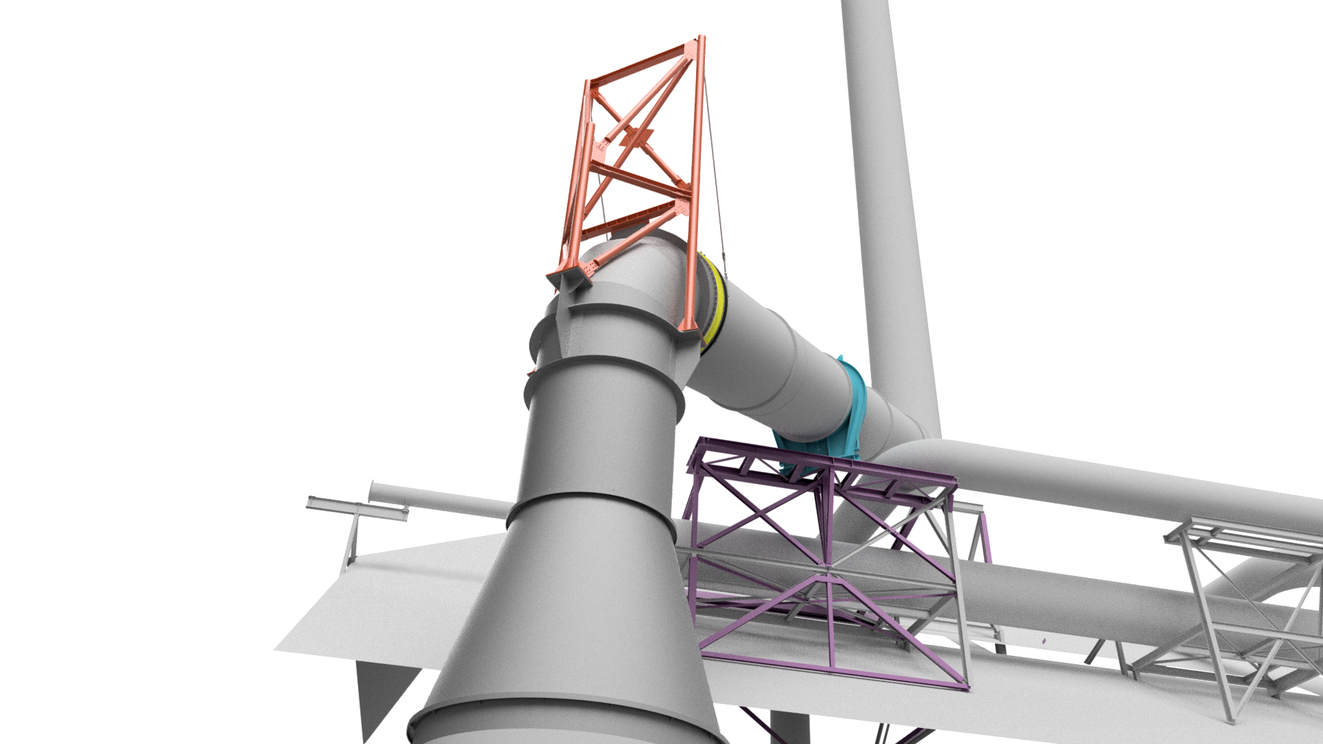 3D model of a new granulator stack and structural support framing.