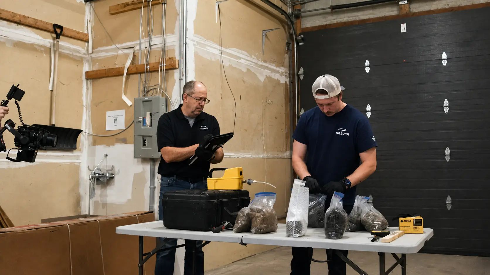 Environmental staff evaluating excess soils samples.