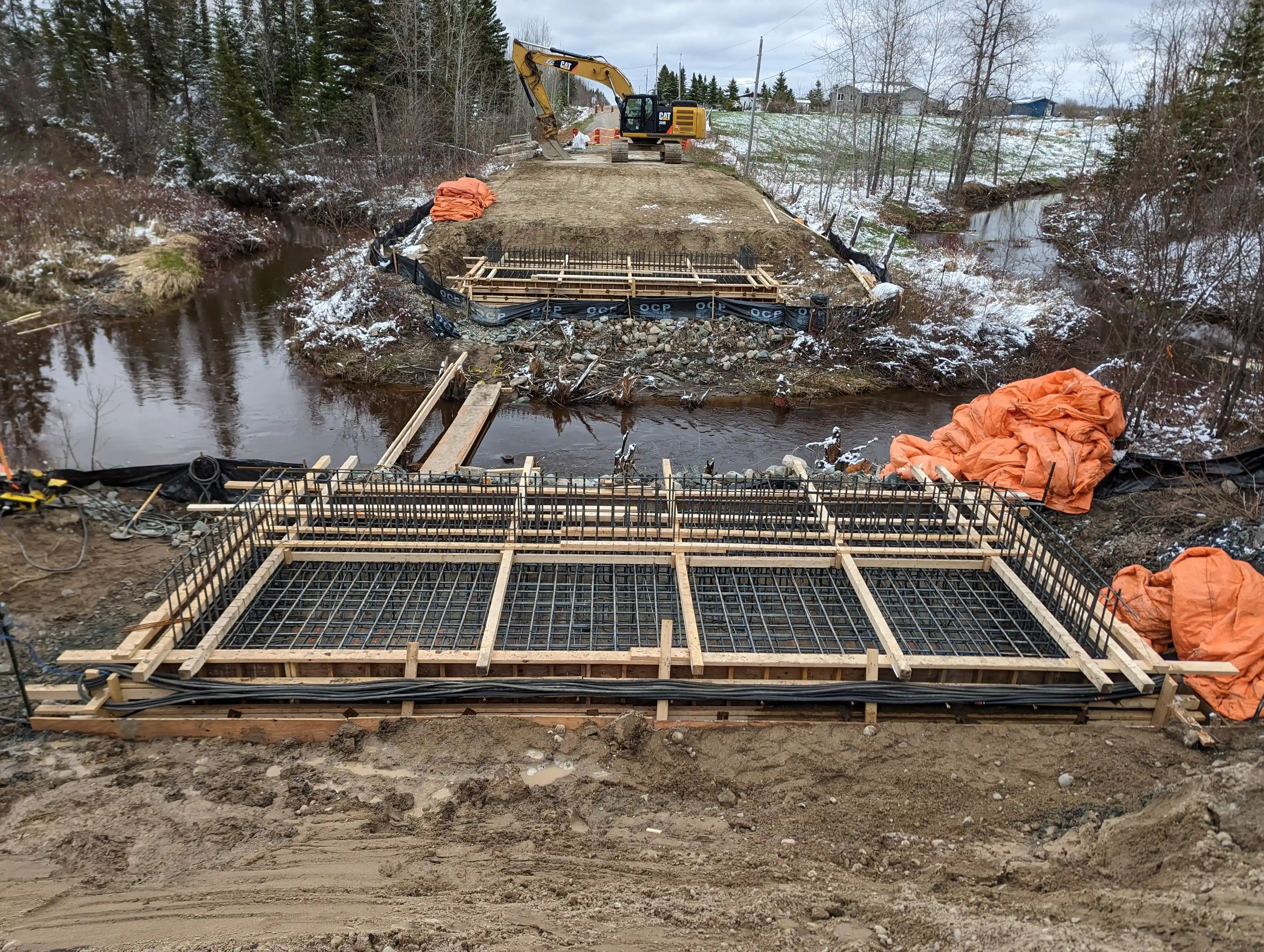 Bridge replacement construction and formwork at the Nahma Road project.