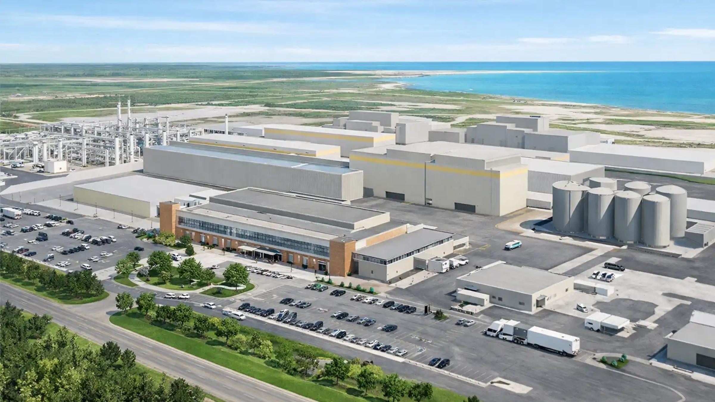 Rendering of a large battery materials manufacturing facility.