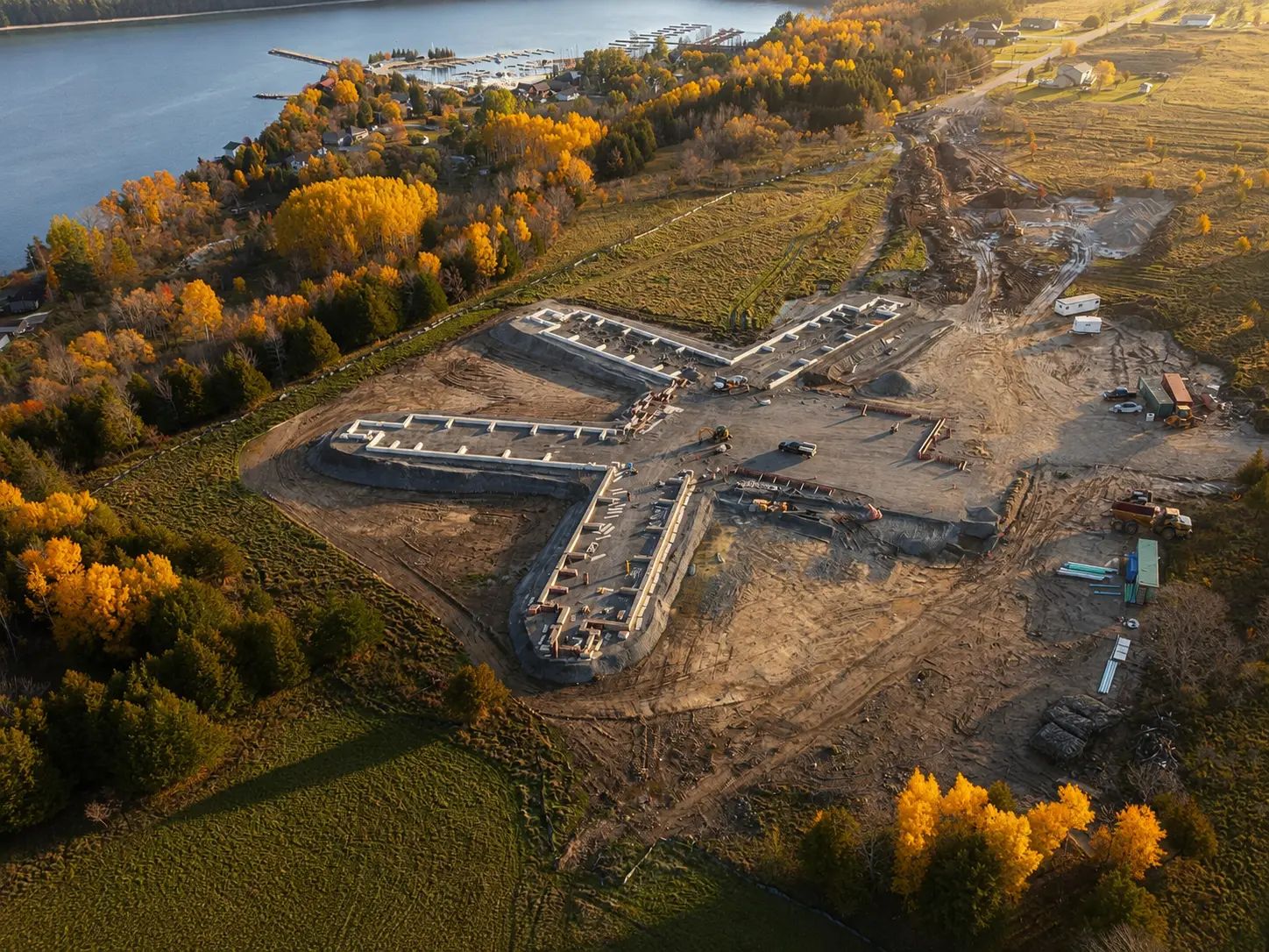 Aerial view of the St. Joseph's development site during construction.