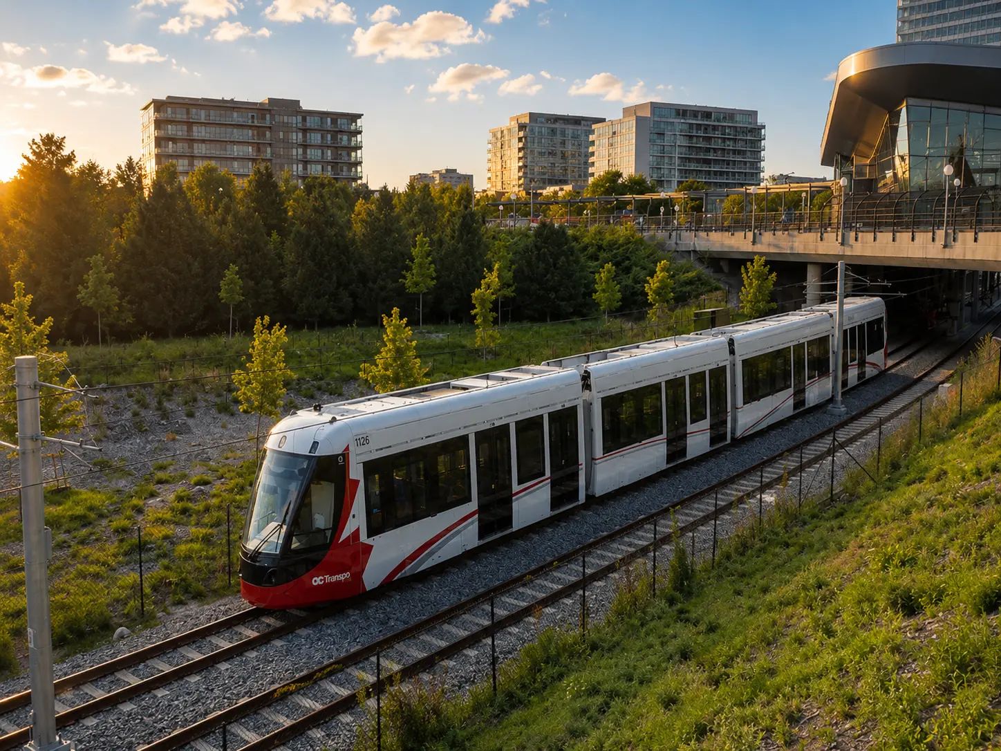 Ottawa light rail transit corridor viewed from above.