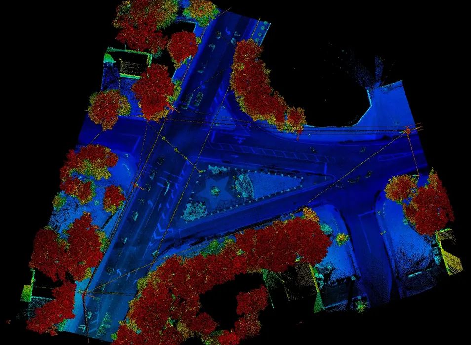 Colourized LiDAR point cloud for a Johnson Avenue roadway project.