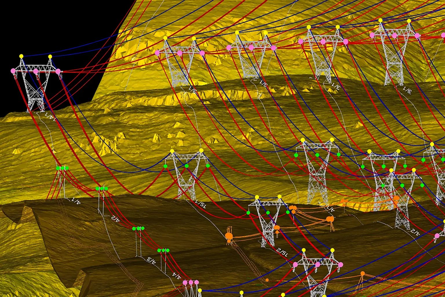 LiDAR point cloud showing transmission infrastructure and terrain along the North Shore Link corridor.