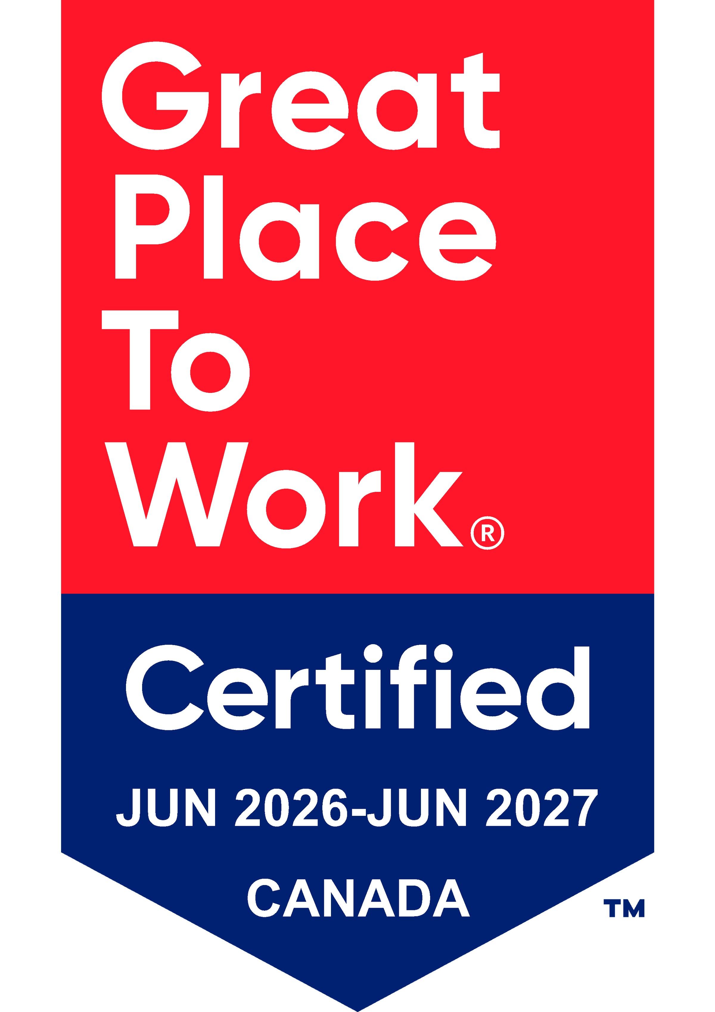 Great Place to Work Certified Canada 2026 to 2027 badge.