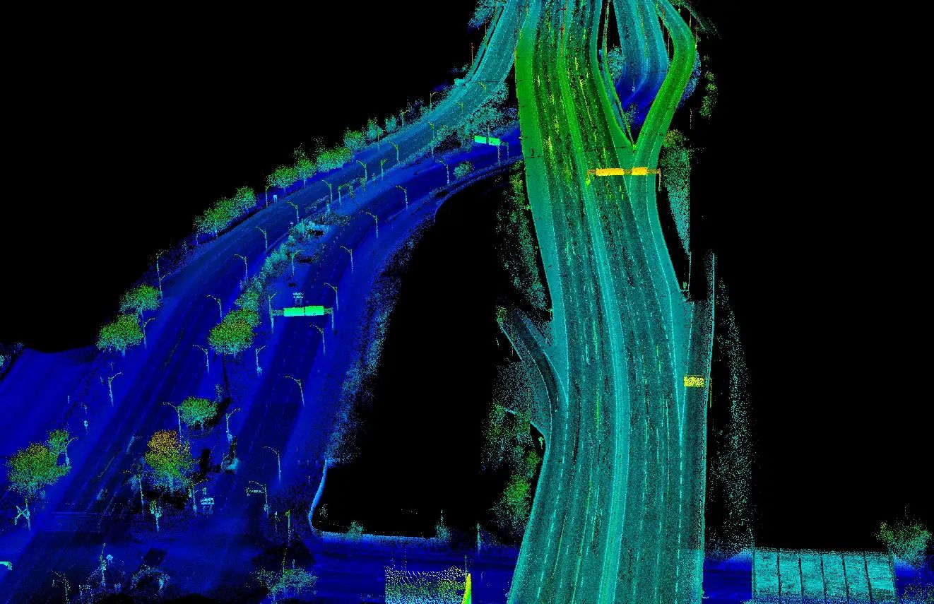 Colourized LiDAR point cloud of the Gardiner Expressway.